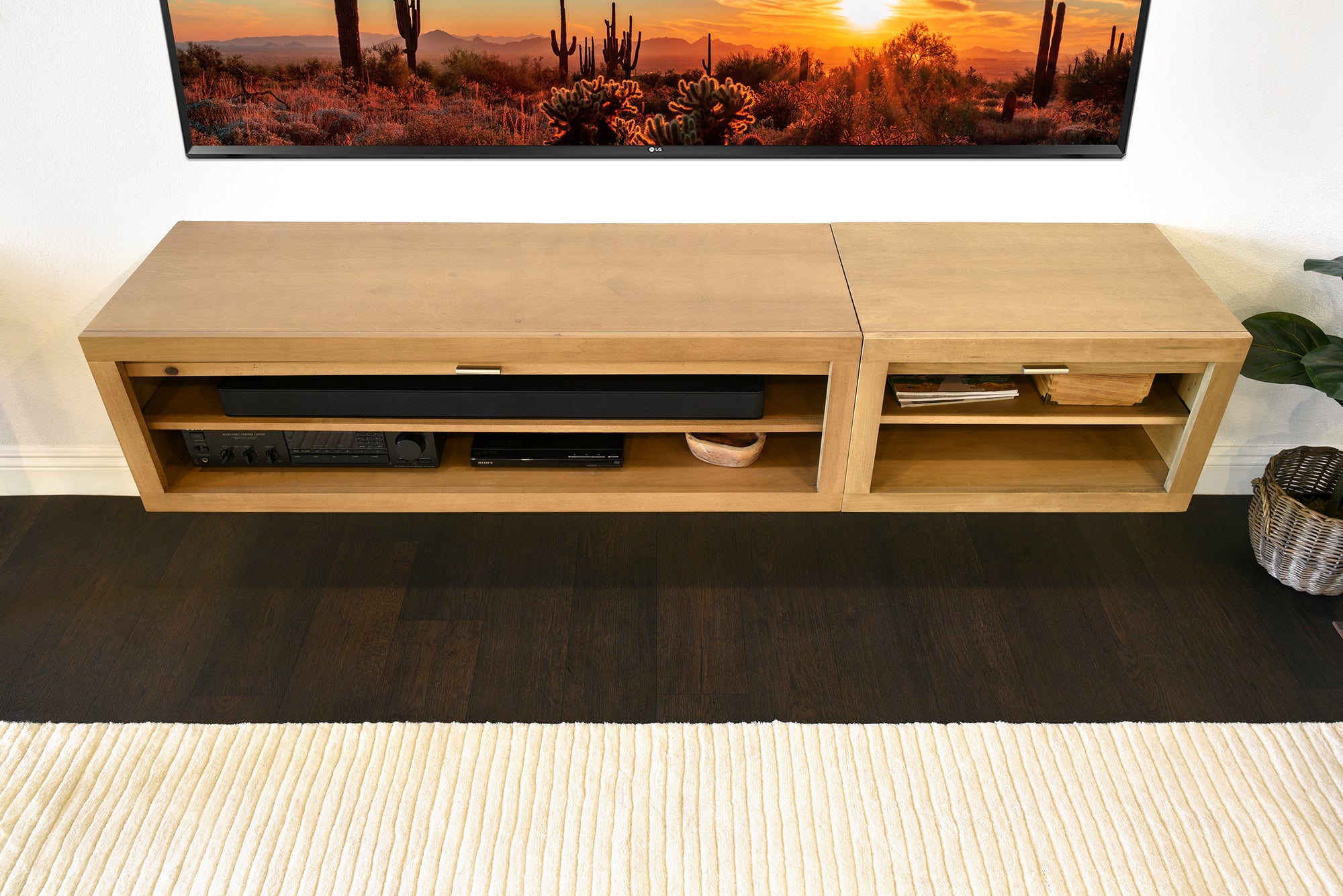 Floating TV Stand Light Natural Wood Entertainment Center - ECO GEO - Wheat