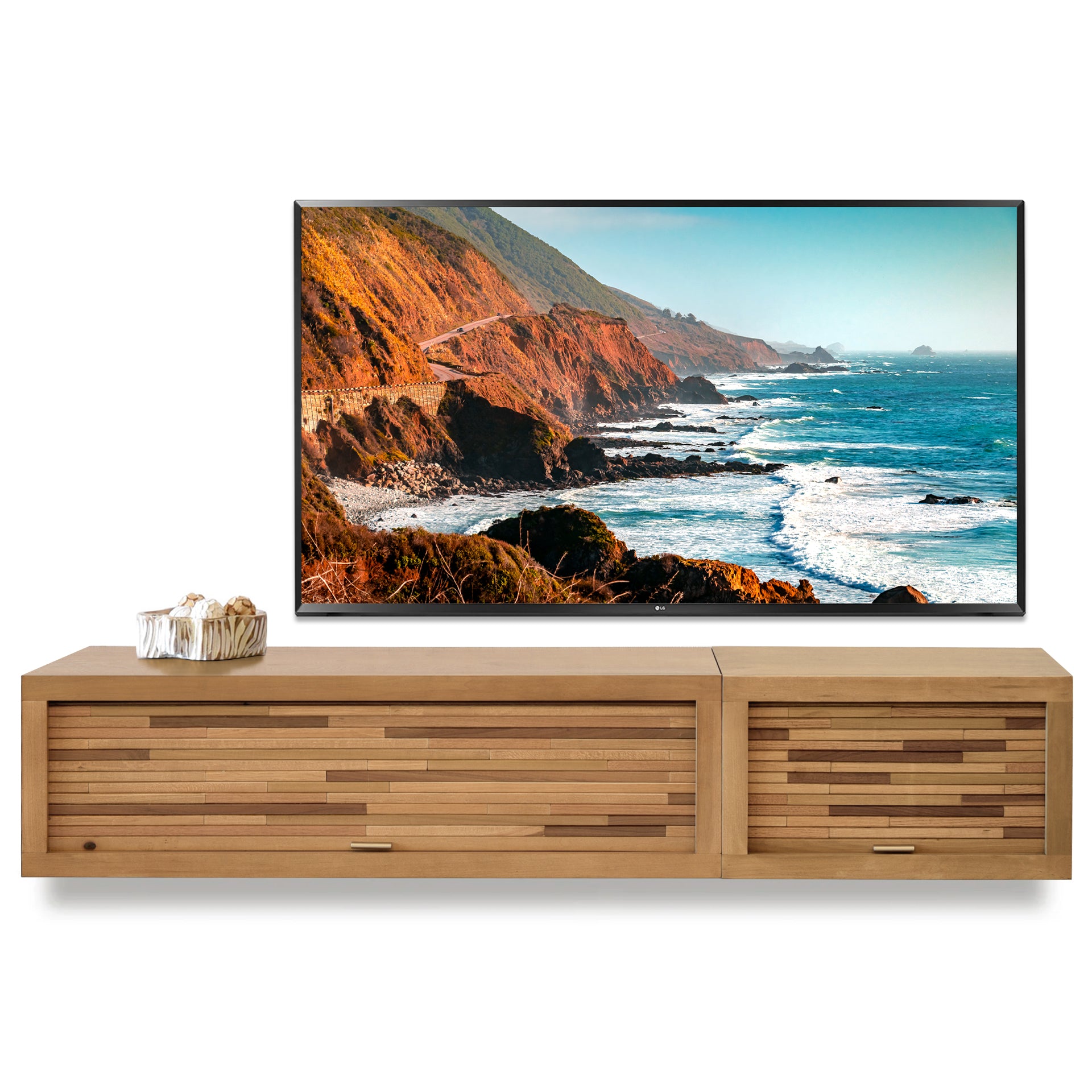 Floating TV Stand Light Natural Wood Entertainment Center - ECO GEO - Wheat