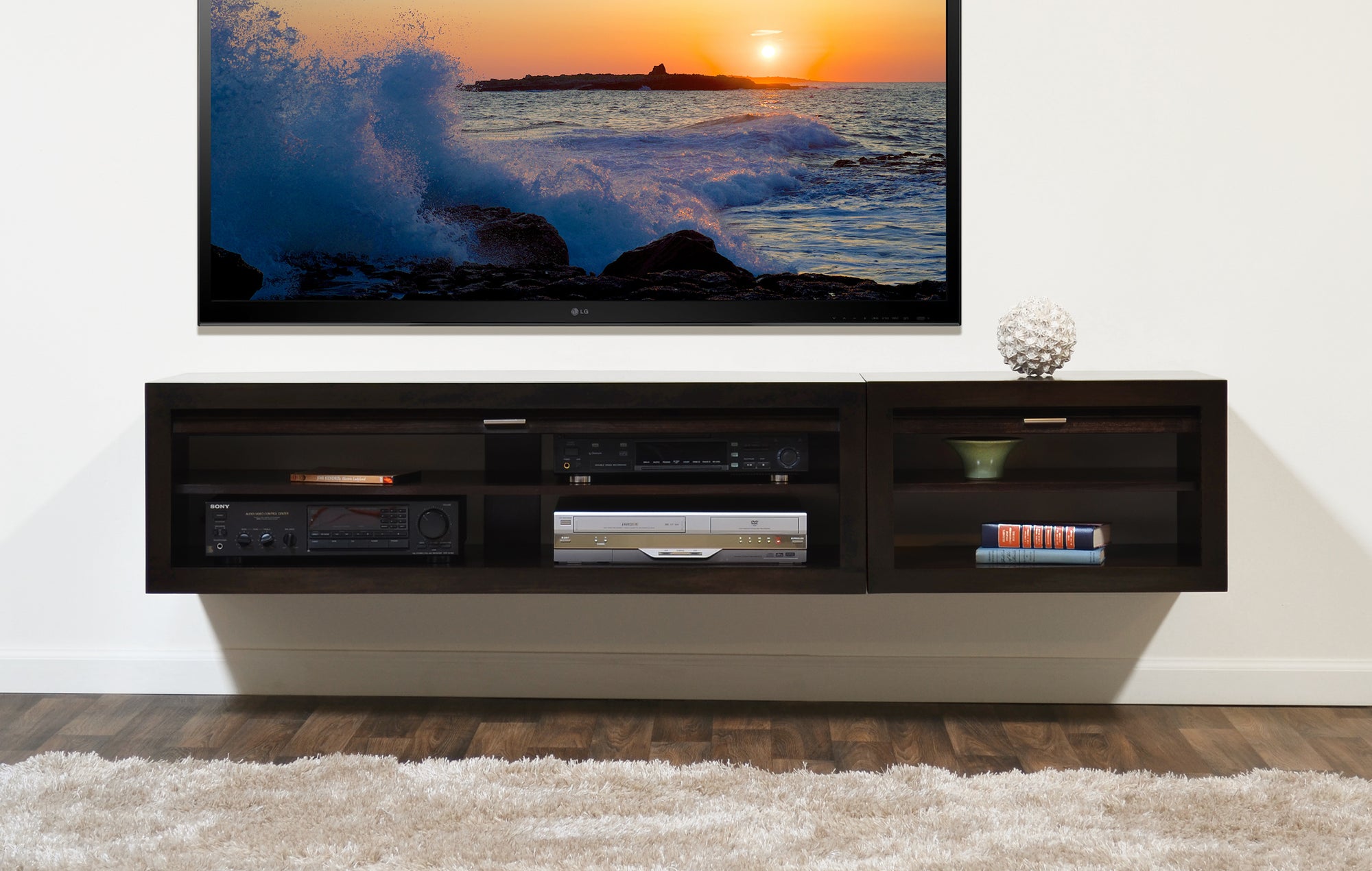 Woodwaves Handcrafted Floating TV Stand Modern Wall Mount Entertainment Center - ECO GEO - Espresso