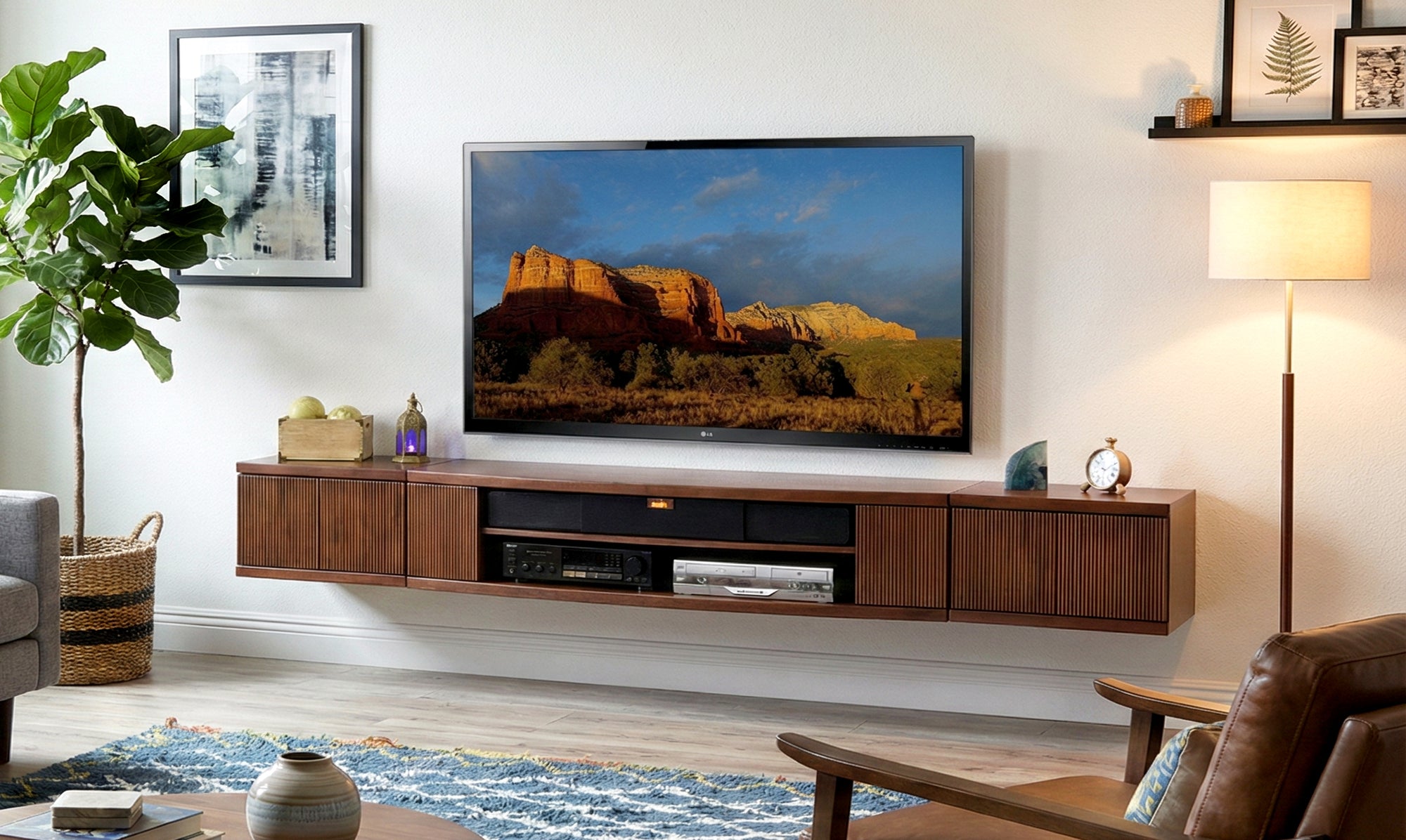 Floating TV Console Wall Mounted Entertainment Center - Curve - Mocha
