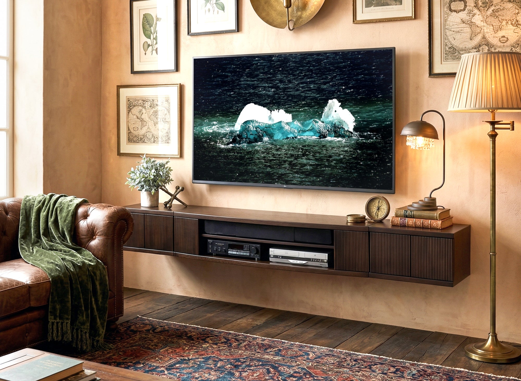 Modern Floating Entertainment Center TV Stand Console - Curve - Espresso