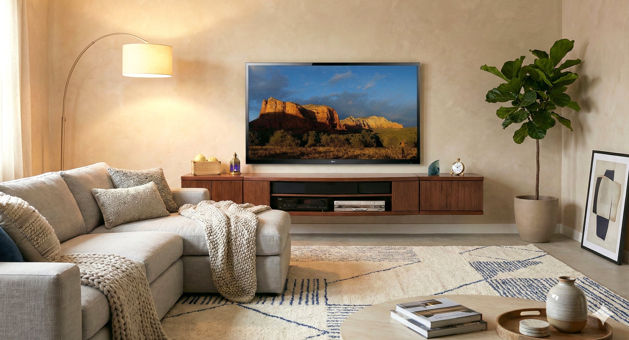 Floating TV Console Wall Mounted Entertainment Center - Curve - Mocha