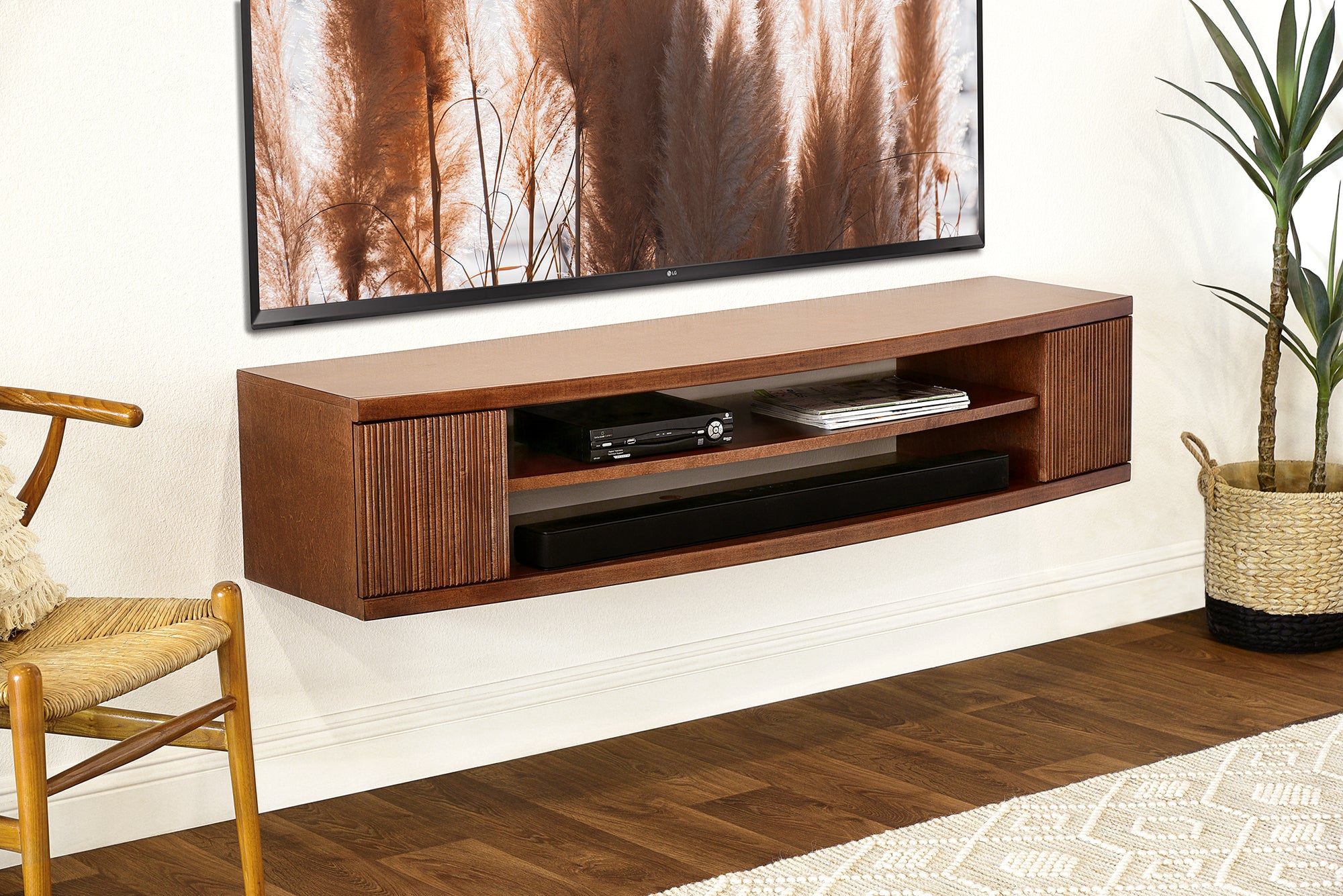 Curved Floating TV Stand Wall Mount Console - Curve - Mocha