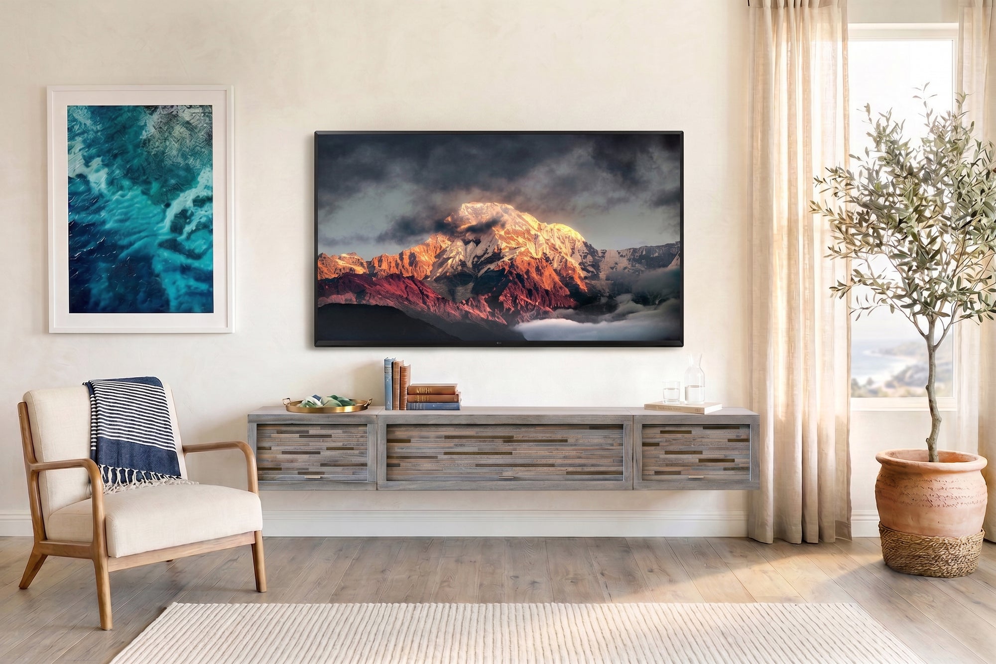 Floating TV Stand Wall Mount Entertainment Center Console - ECO GEO - Lakewood Gray