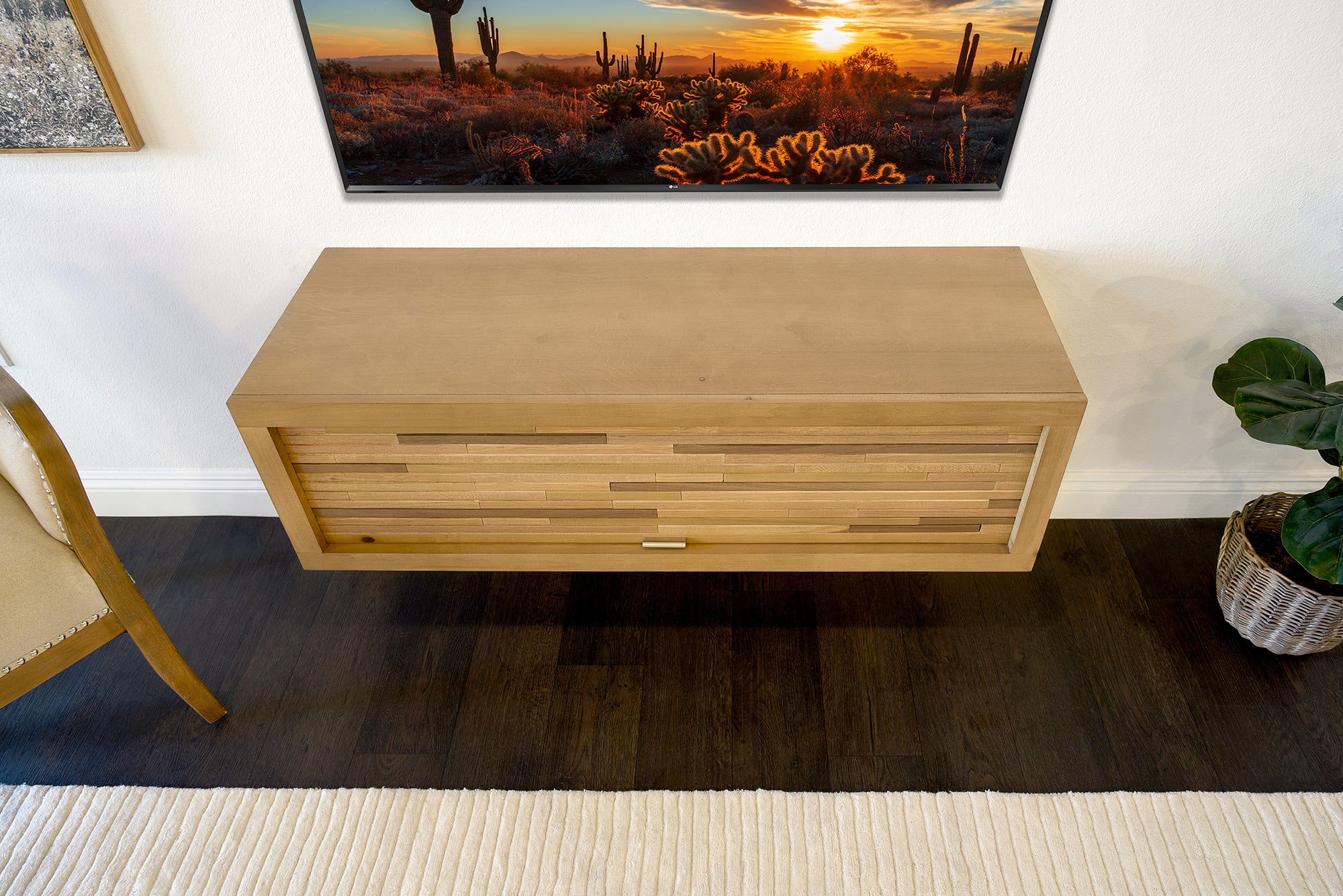Floating TV Stand Light Natural Wood Wall Mount Media Console - ECO GEO - Wheat
