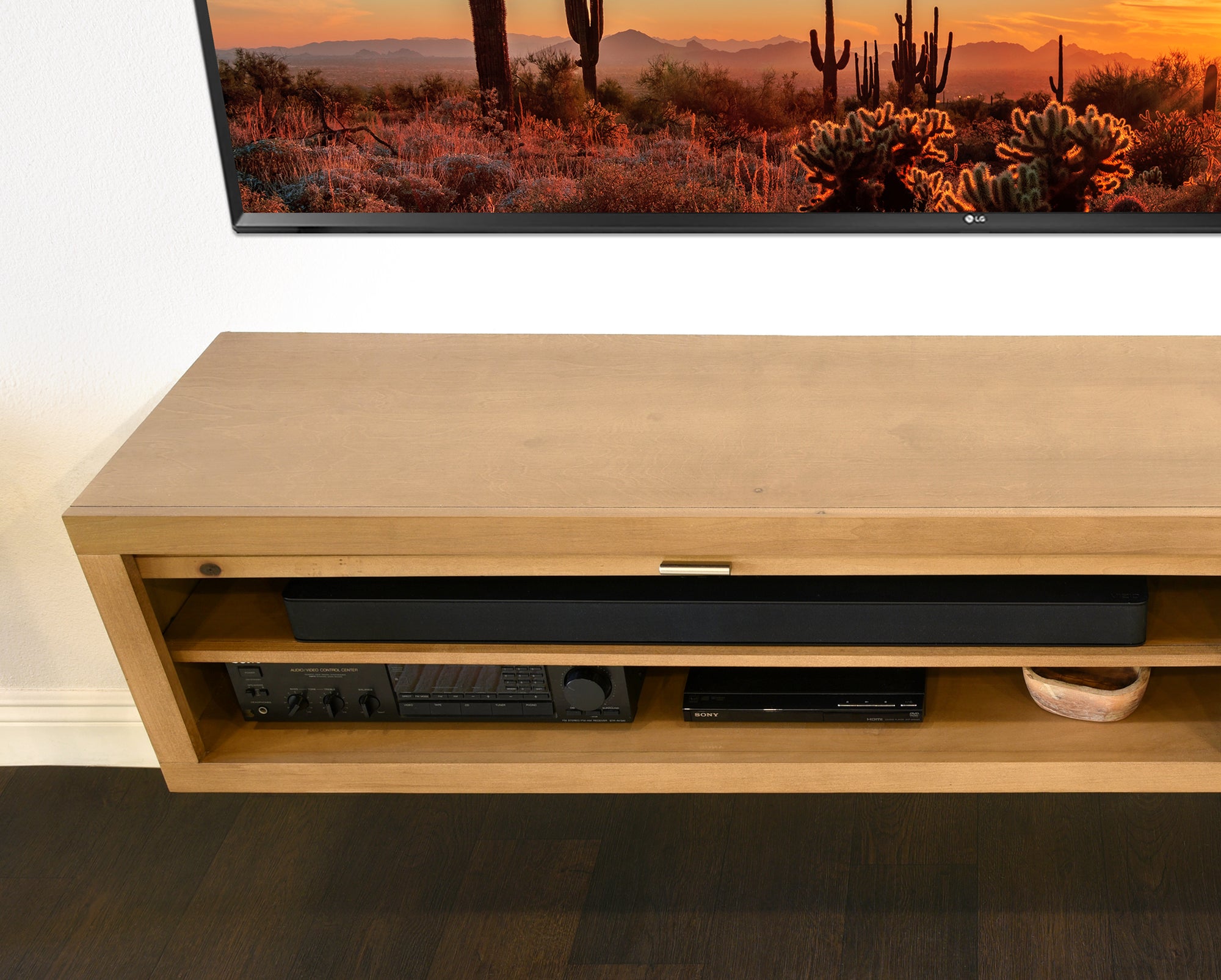 Floating TV Stand Light Natural Wood Wall Mount Media Console - ECO GEO - Wheat