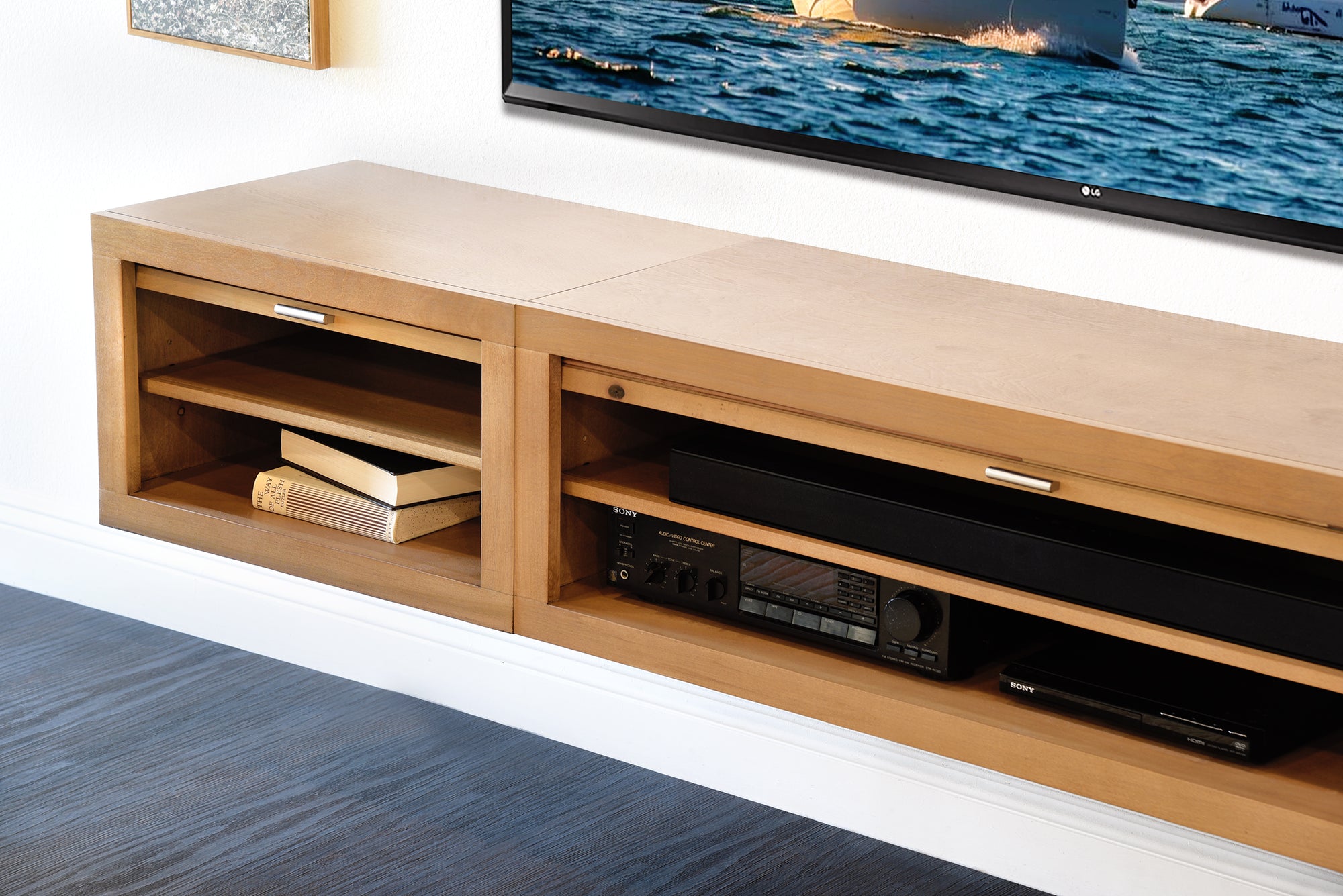 Wall Mount TV Stand Light Wood Entertainment Center - ECO GEO - Wheat