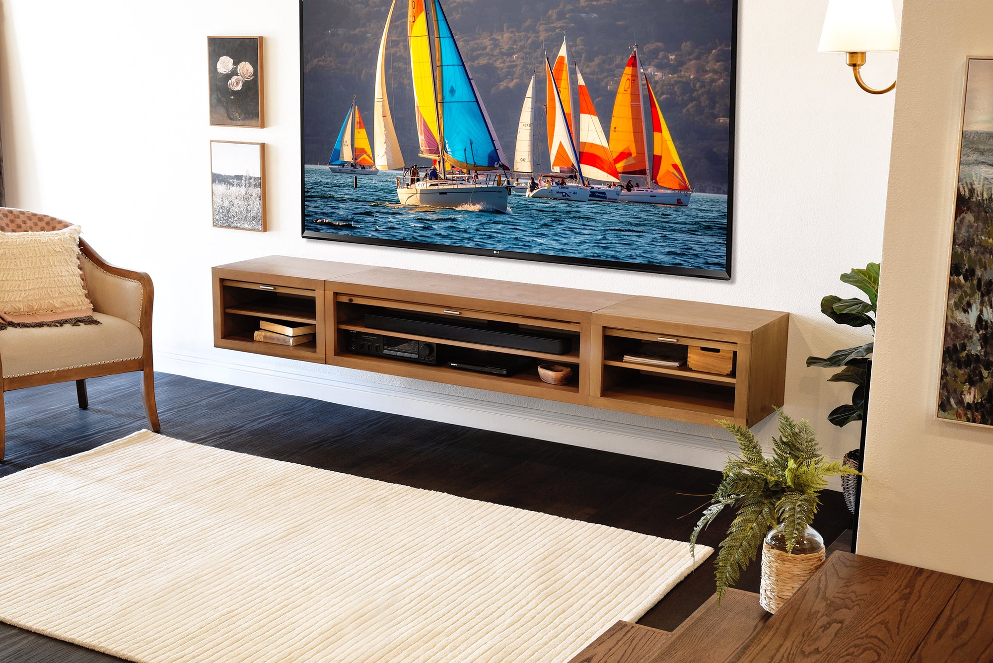 Wall Mount TV Stand Light Wood Entertainment Center - ECO GEO - Wheat