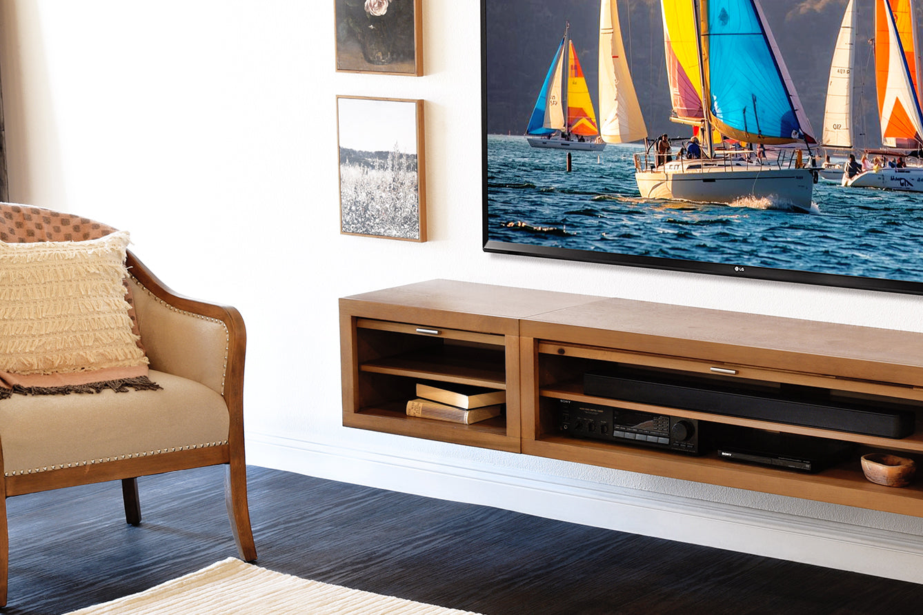 Floating TV Stand Light Natural Wood Entertainment Center - ECO GEO - Wheat