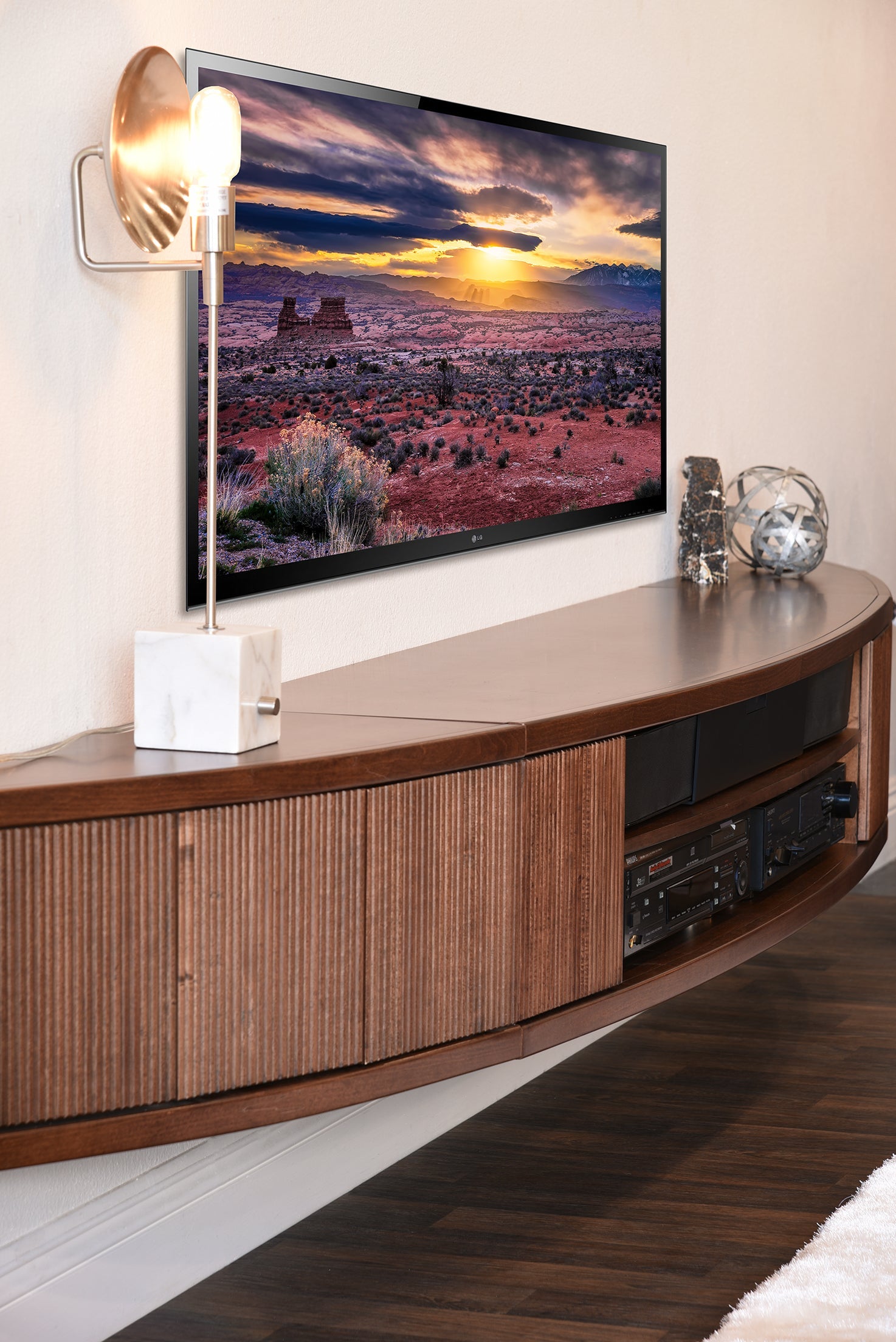 Floating TV Stand Mid Century Modern Entertainment Center - Arc - Mocha - OB 50% OFF!