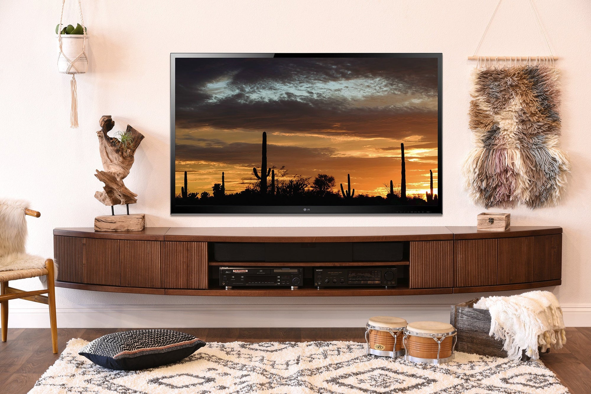 Floating TV Stand Mid Century Modern Entertainment Center - Arc - Mocha - OB 50% OFF!