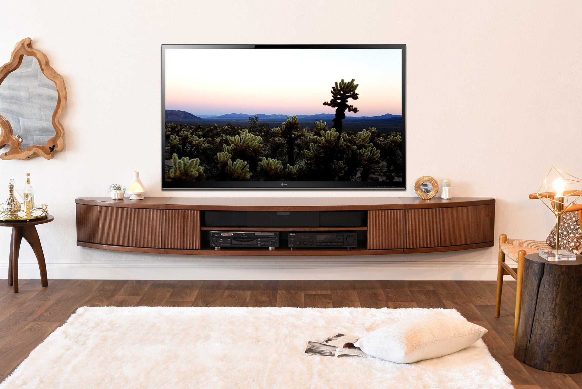 Floating TV Stand Mid Century Modern Entertainment Center - Arc - Mocha - OB 50% OFF!