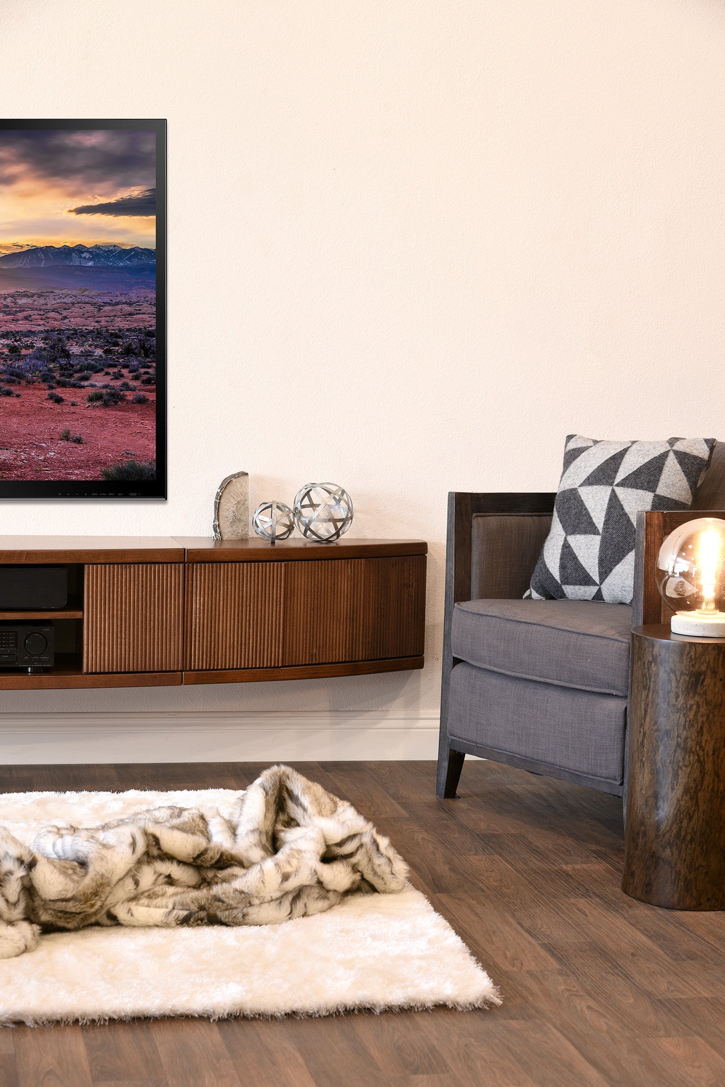 Floating TV Stand Mid Century Modern Entertainment Center - Arc - Mocha - OB 50% OFF!