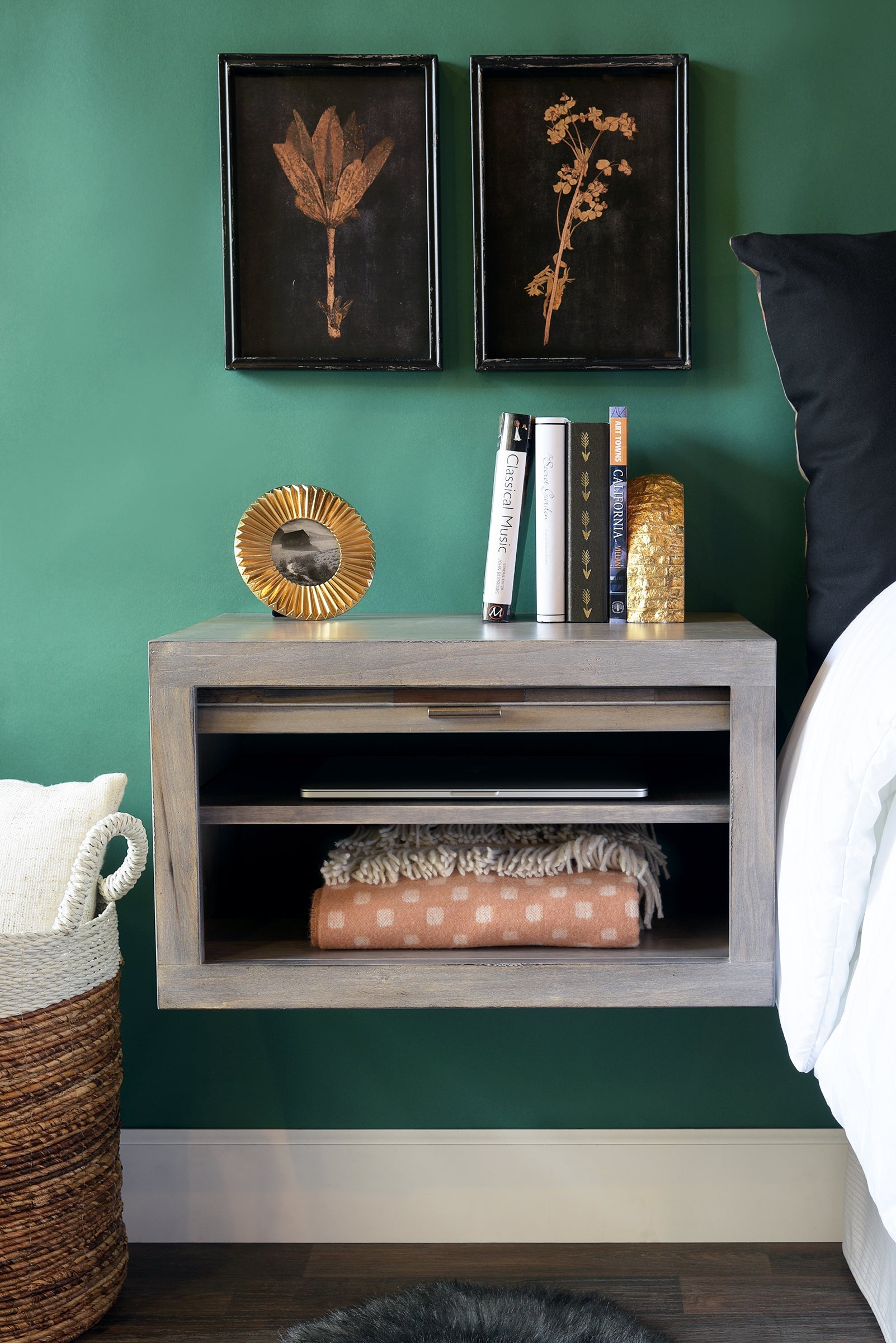 Floating wall outlet nightstand