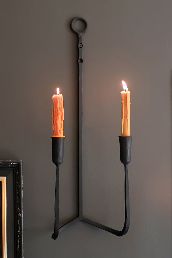 Forged Iron Double Taper Wall Sconce - Woodwaves