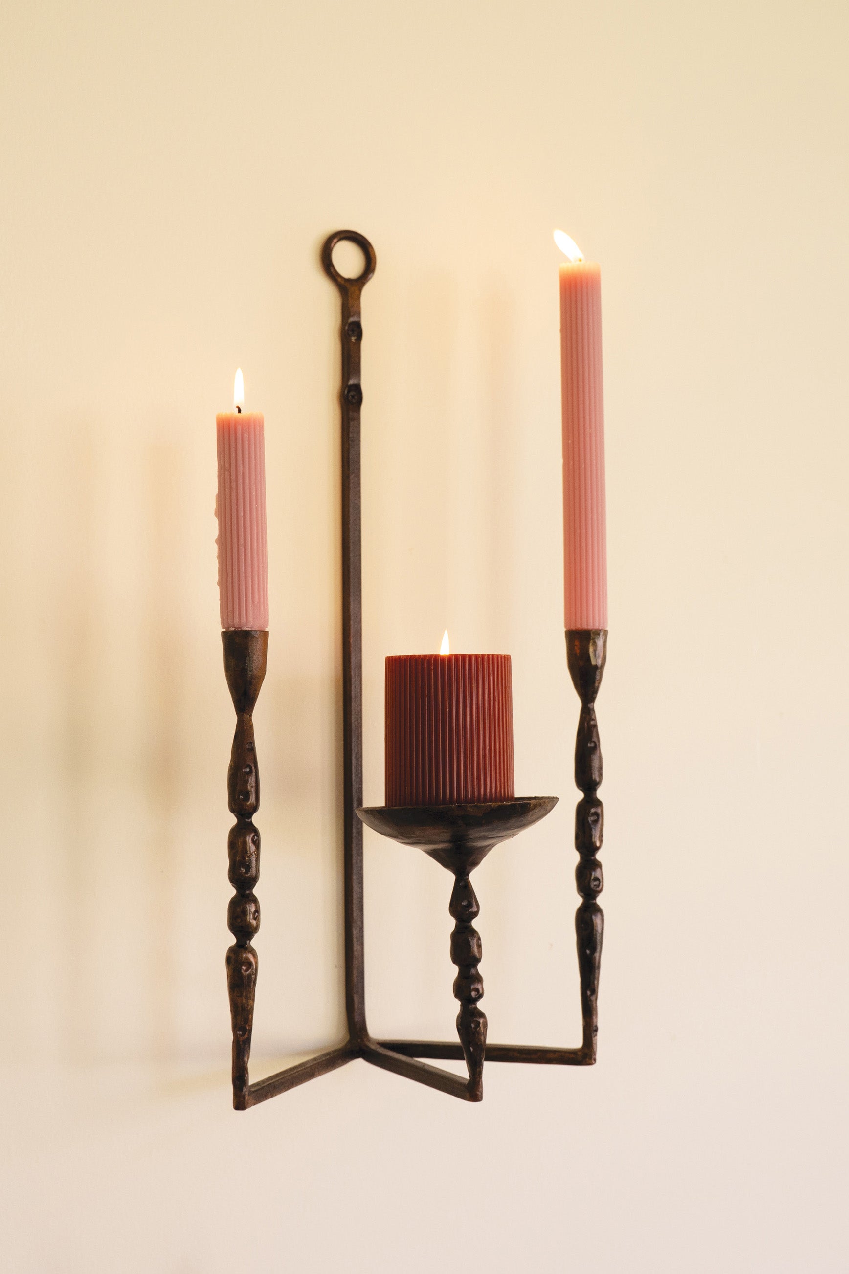 Forged Iron Wall Taper And Pillar Candle Holder