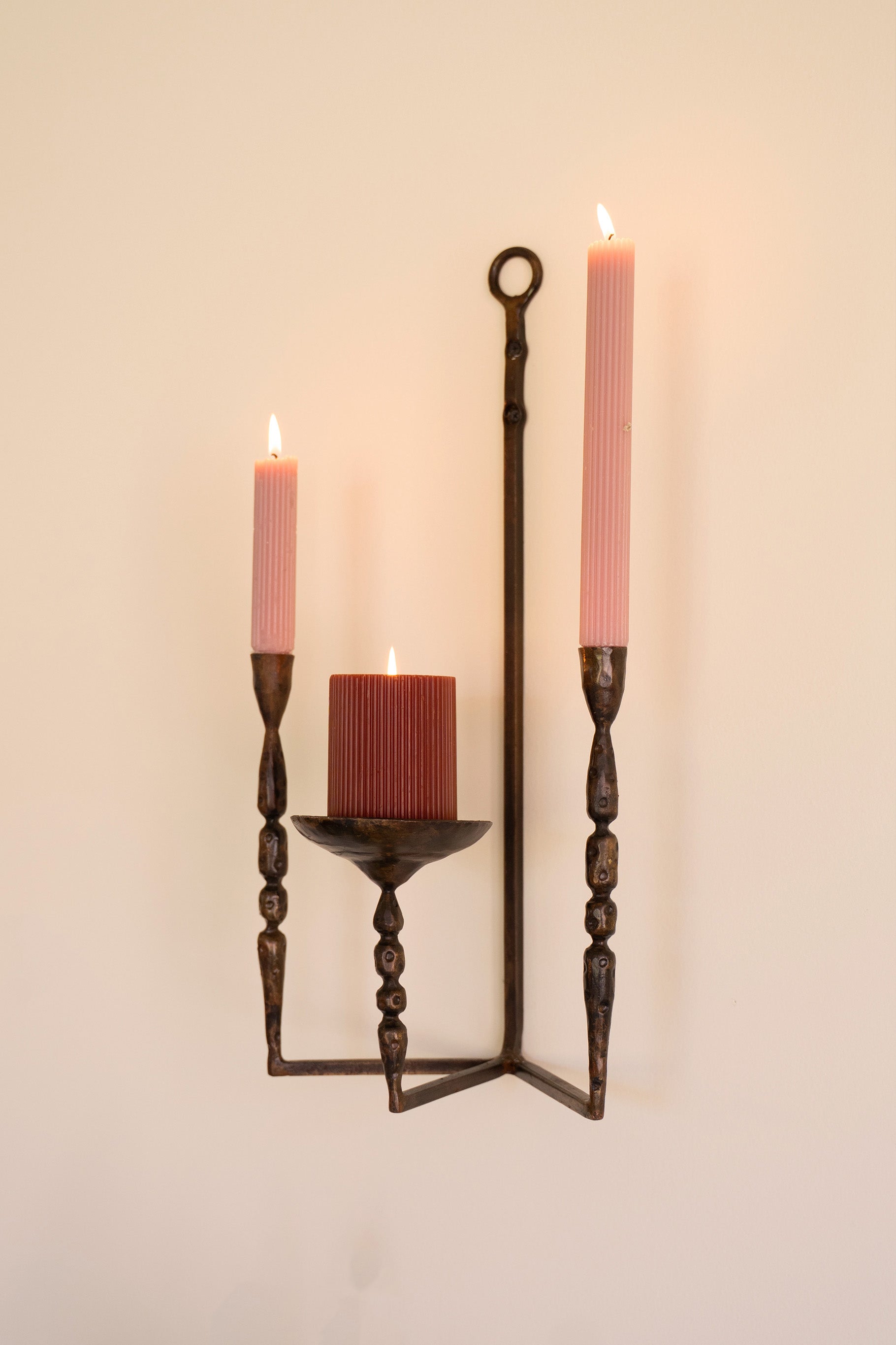 Forged Iron Wall Taper And Pillar Candle Holder