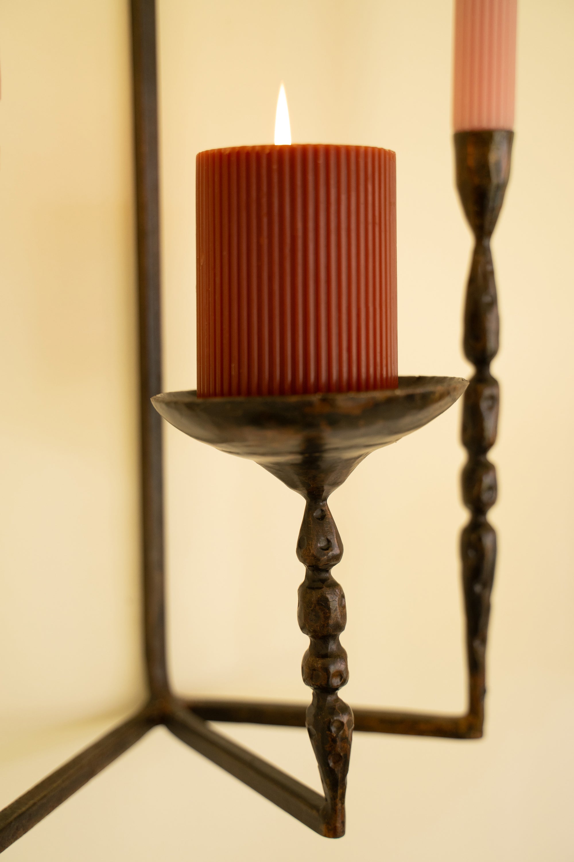 Forged Iron Wall Taper And Pillar Candle Holder