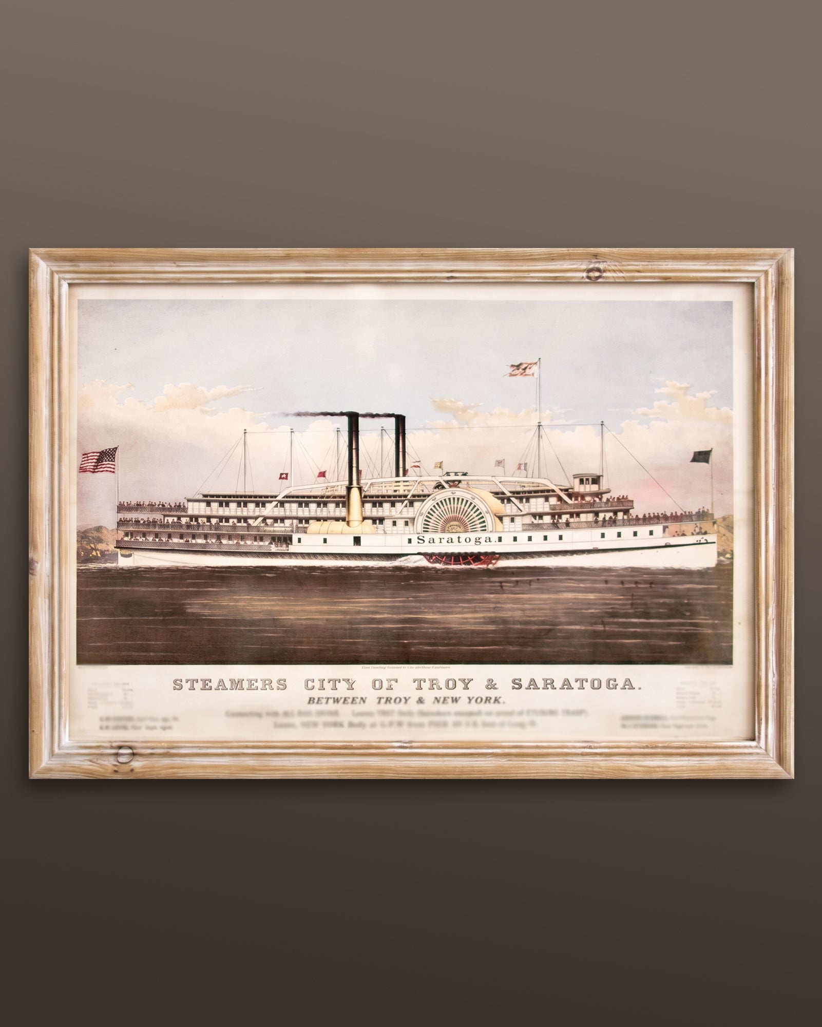 Framed Saratoga Steamship Illustration Coastal Nautical Wall Art