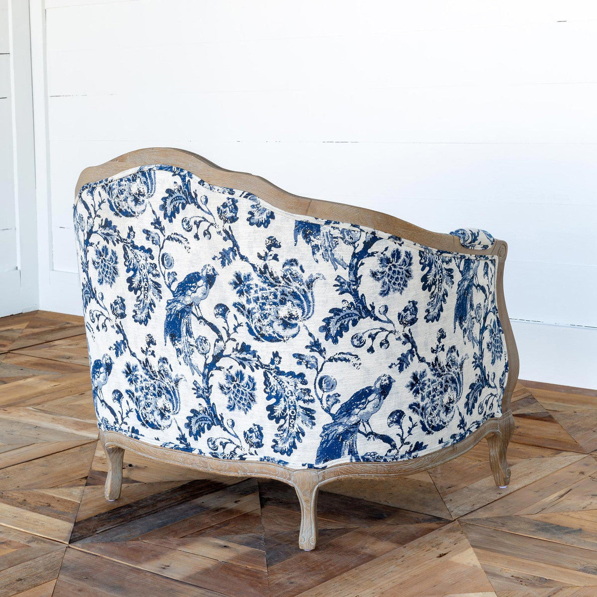 French Country Cottage Blue Bird Toile Settee Chair