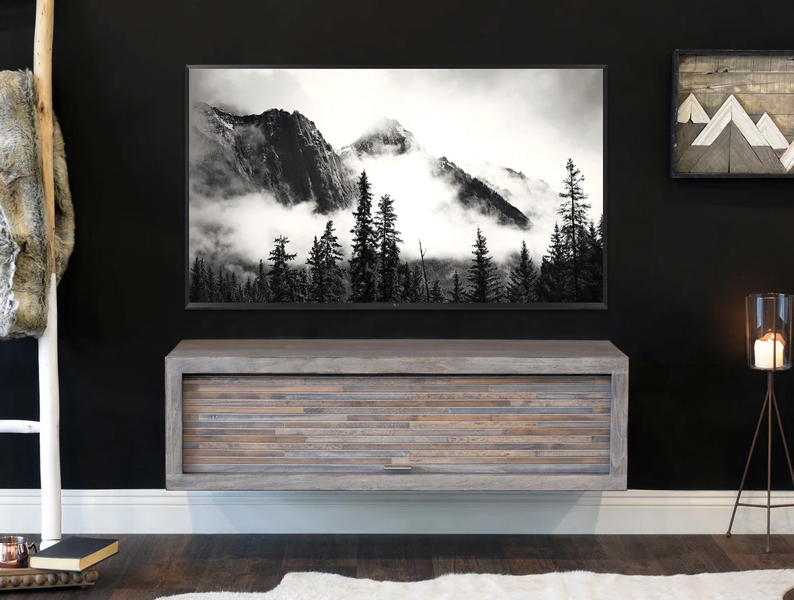 Handcrafted Fully Assembled Floating TV Stand Wall Mount Console - ECO GEO - Lakewood Gray