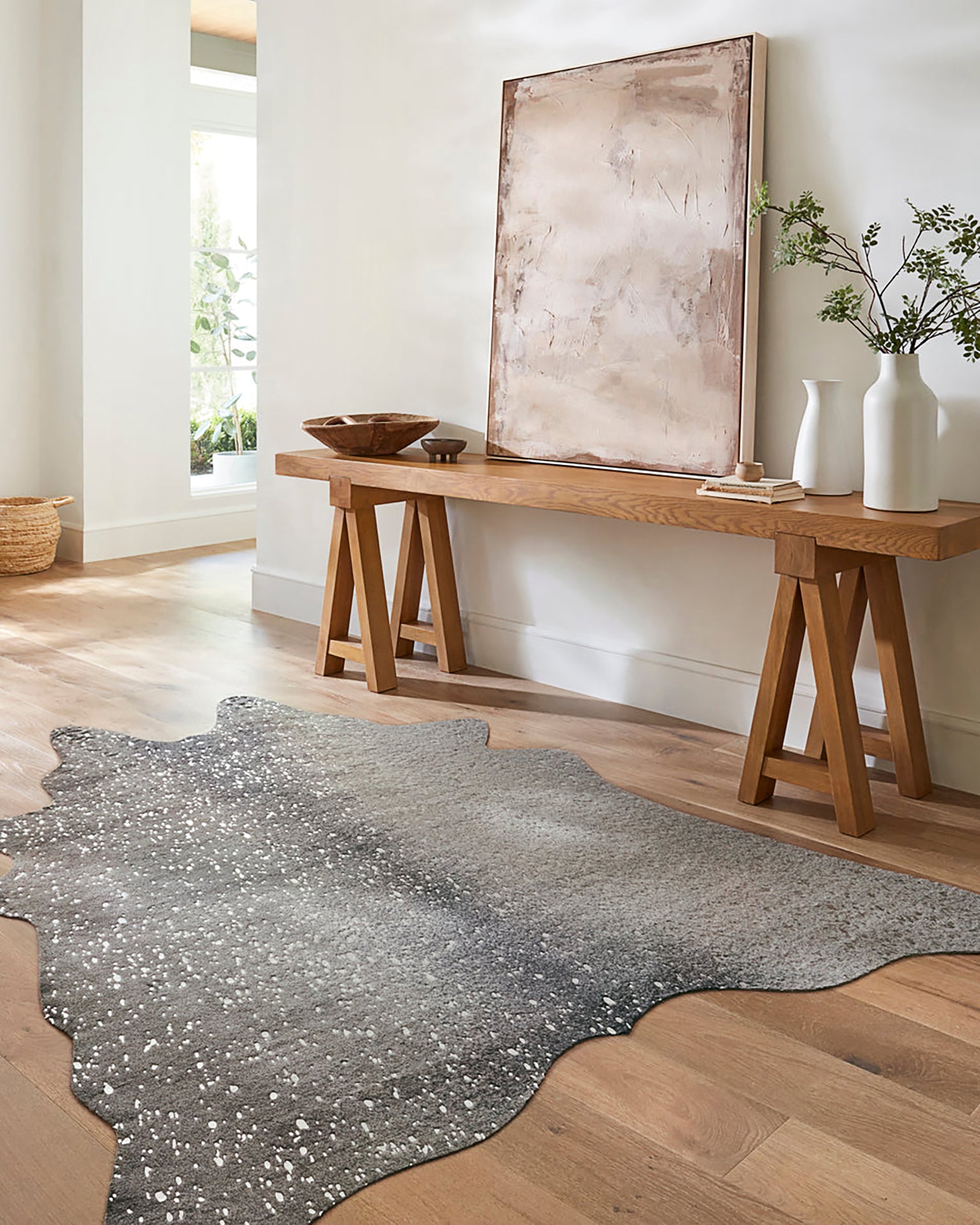 Beige & Dark Brown Cowhide Rug - Woodwaves