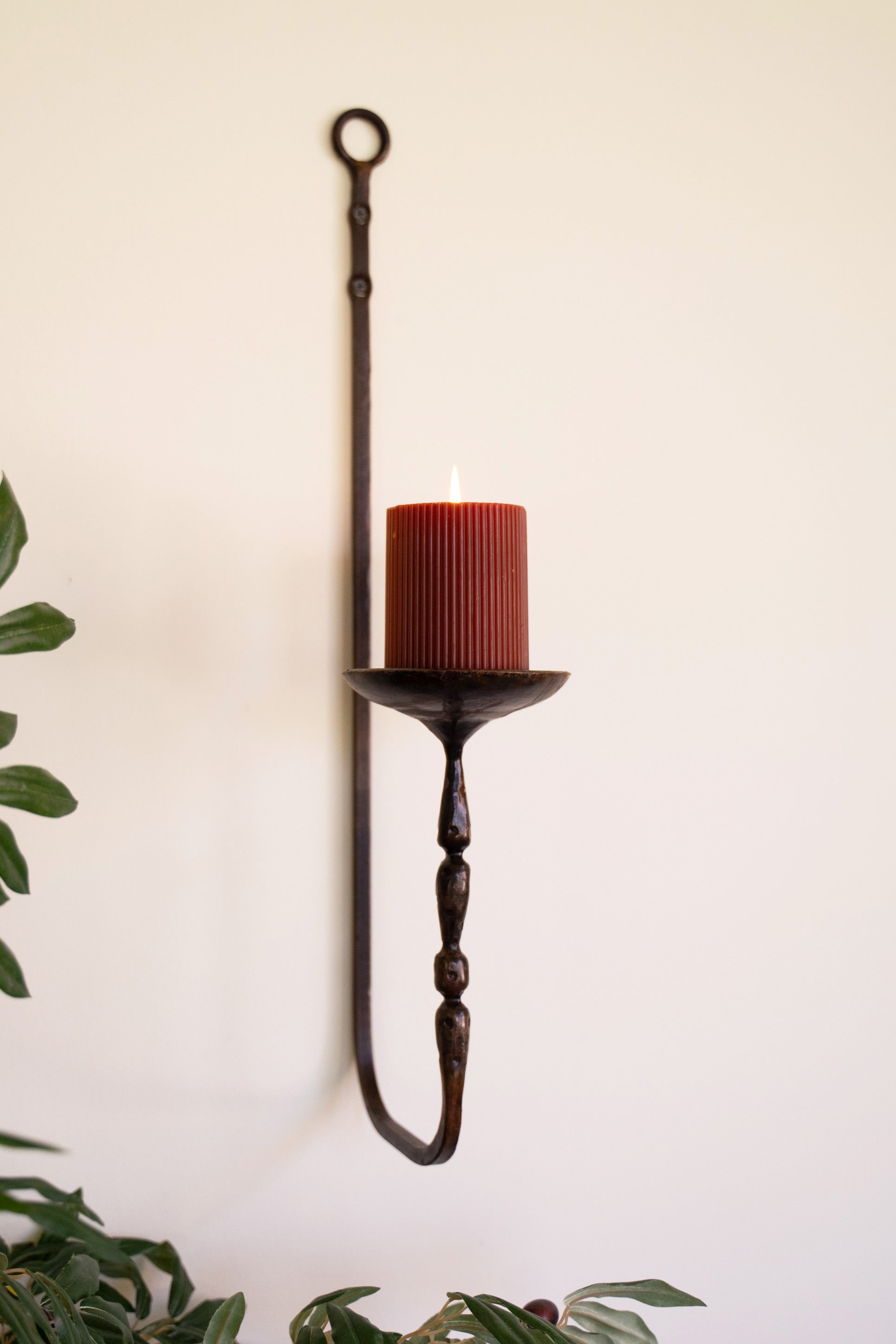 Forged Iron Wall Pillar Candle Holder