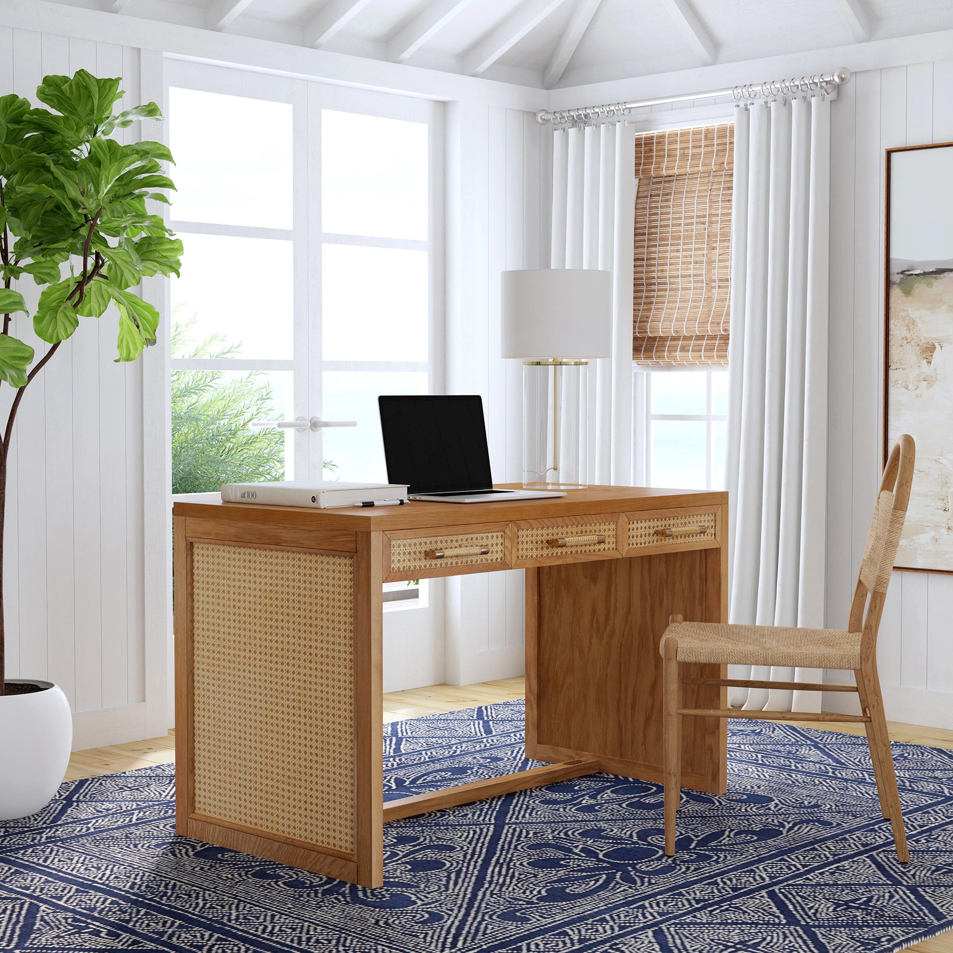 Light Natural Oak Wood Cane Desk Woodwaves