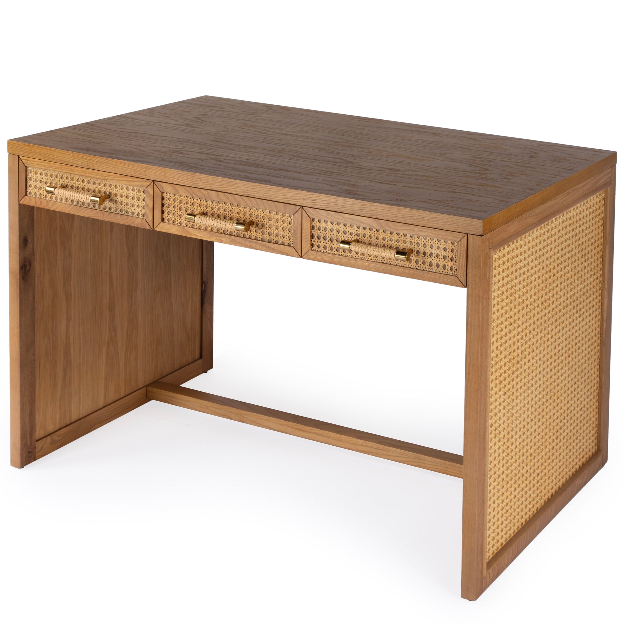 Light Natural Oak Wood Cane Desk Woodwaves