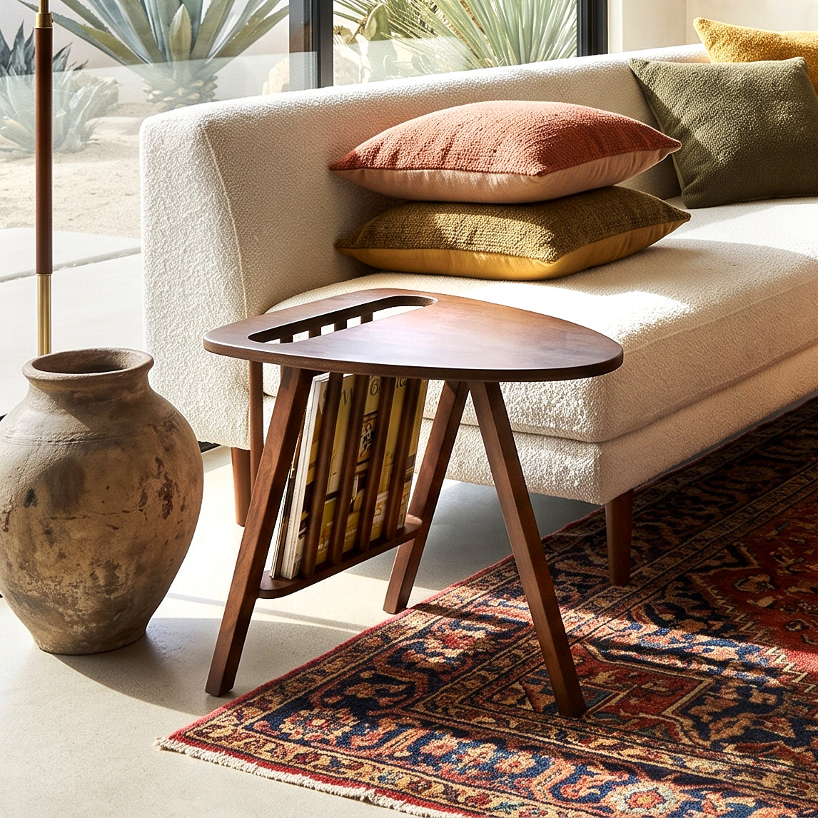Mid Century Modern End Table With Magazine Rack