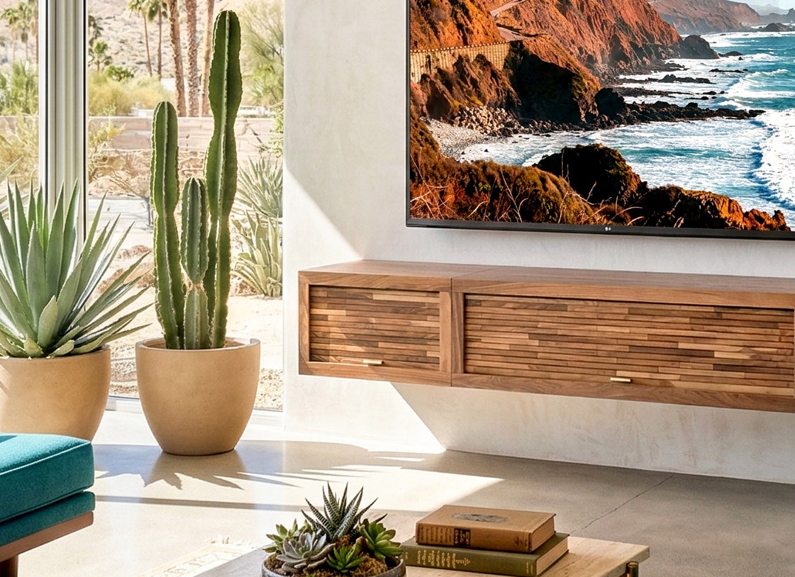 Walnut Floating TV Stand Wall Mount Media Console - ECO GEO - Walnut