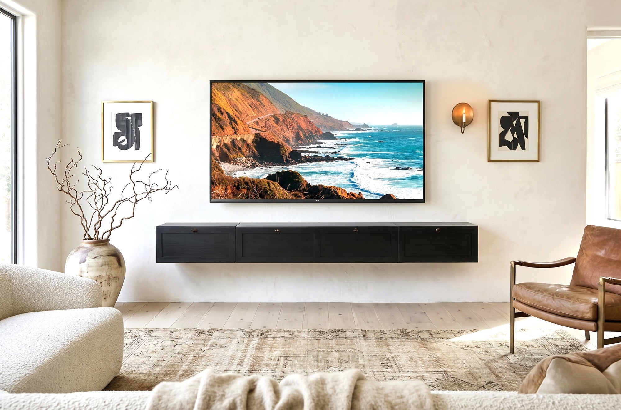 Floating TV Stand Wall Mount Entertainment Center - Shaker - Black