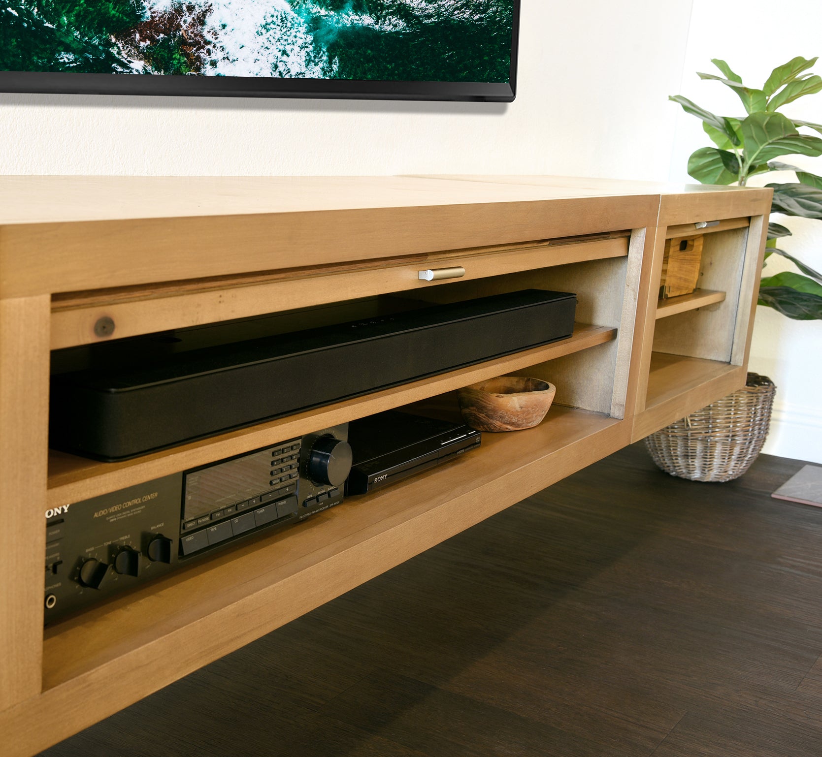 Floating TV Stand Light Natural Wood Entertainment Center - ECO GEO - Wheat