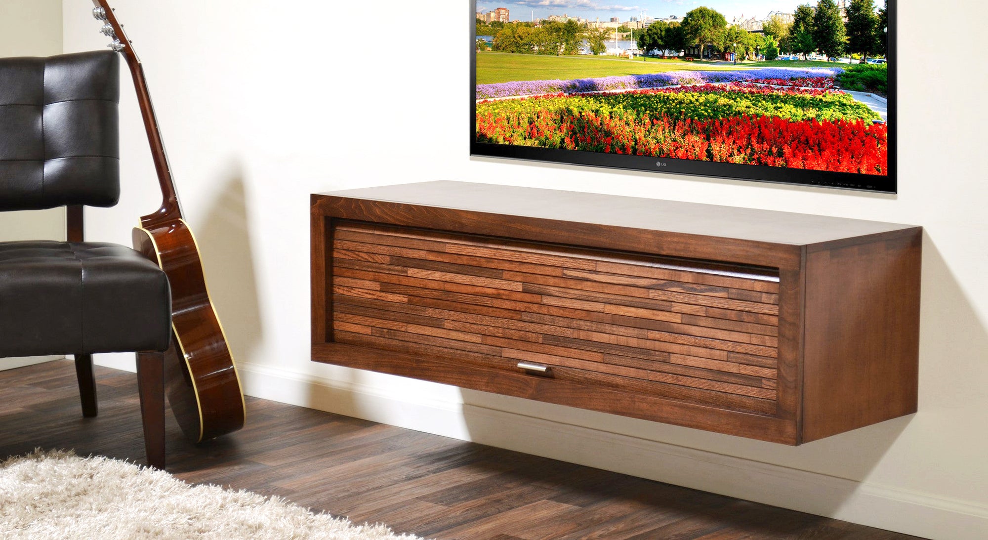 Handmade Floating TV Stand Modern Wall Mount Media Console - ECO GEO - Mocha