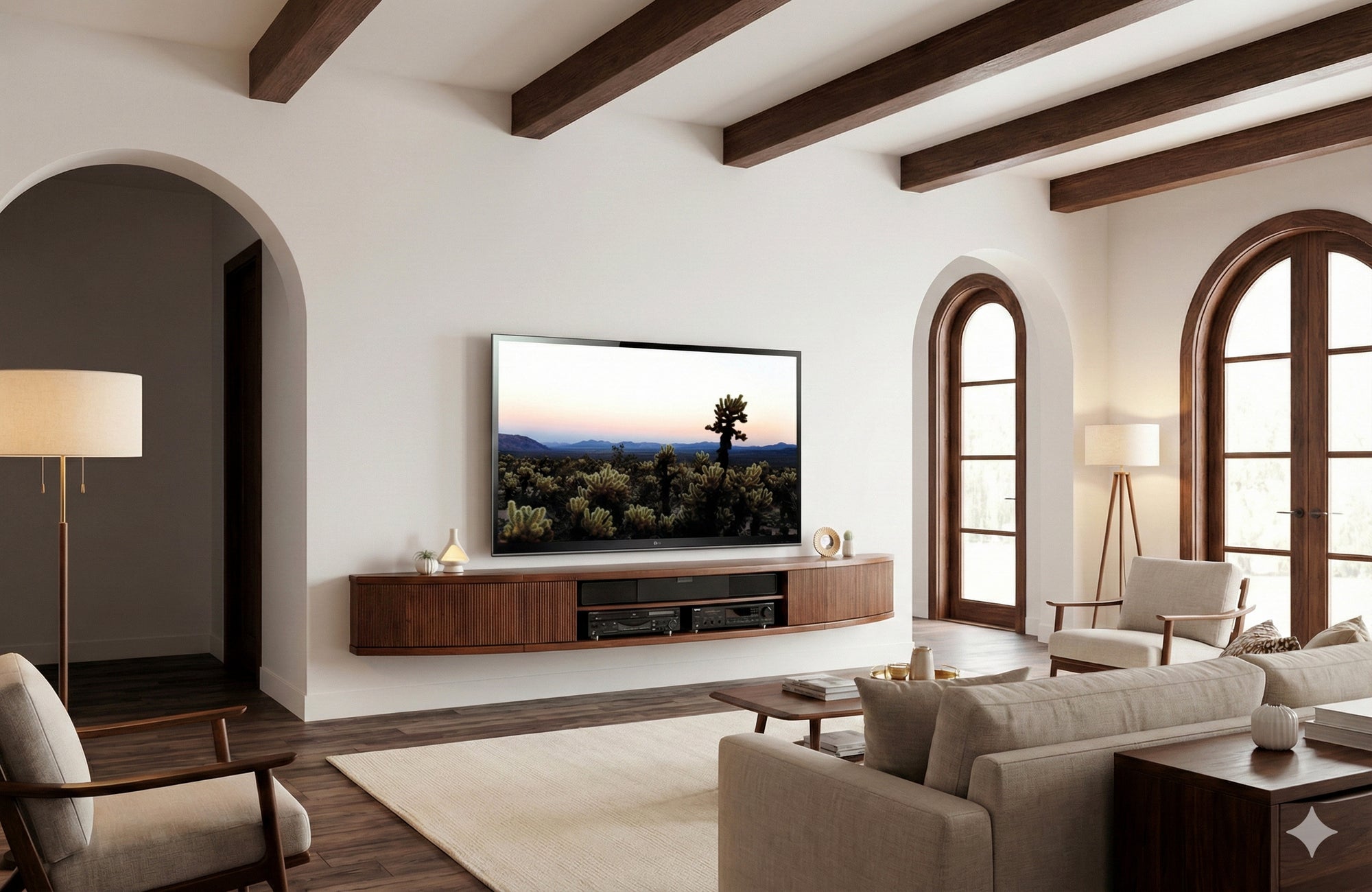 Floating TV Stand Curved Wall Mount Entertainment Center - Arc - Mocha