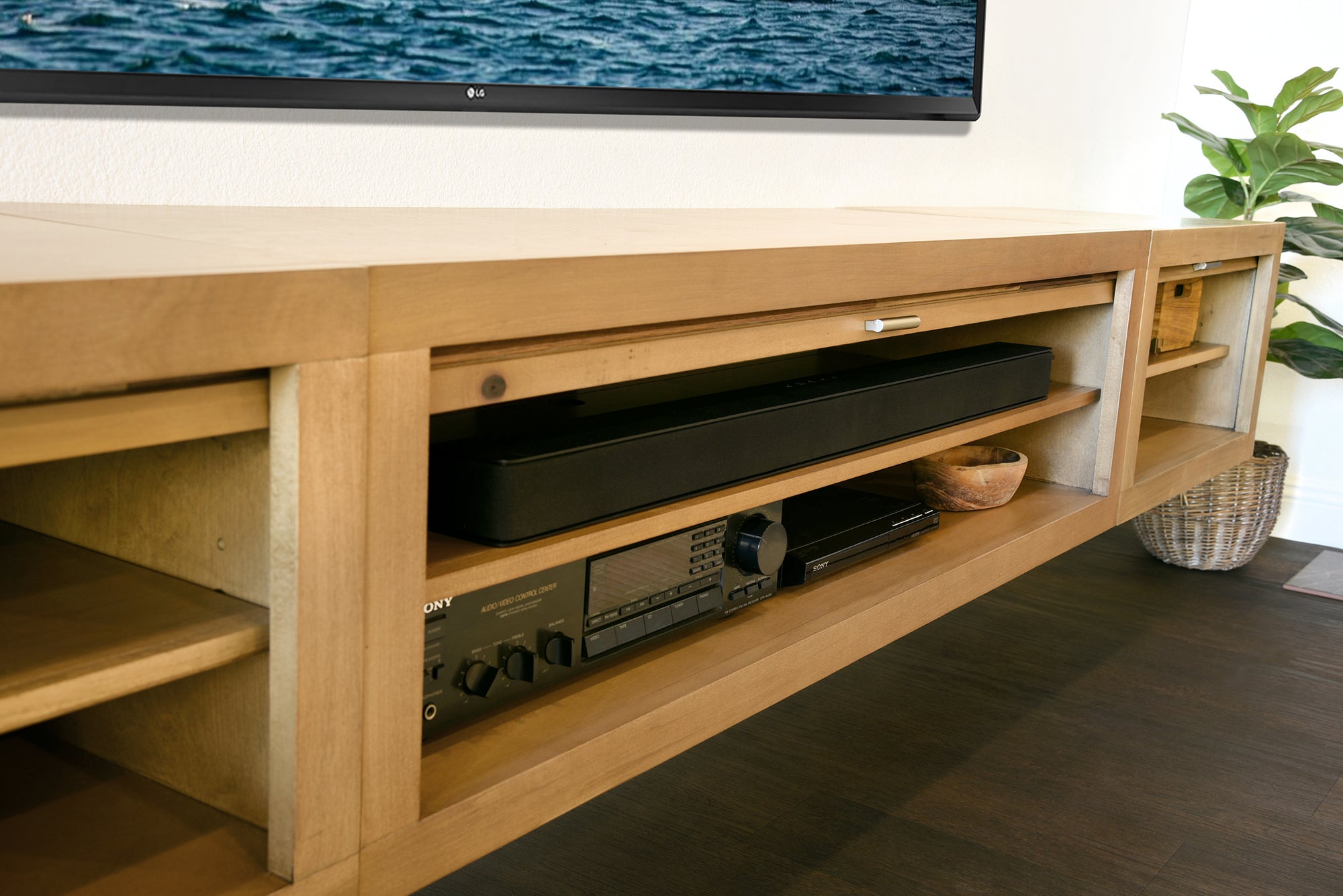 Wall Mount TV Stand Light Wood Entertainment Center - ECO GEO - Wheat