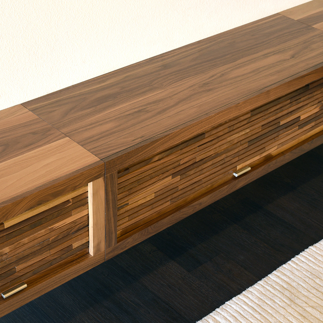 Walnut Floating TV Stand Modern Wall Mount Entertainment Center With Bookcases - ECO GEO - Walnut