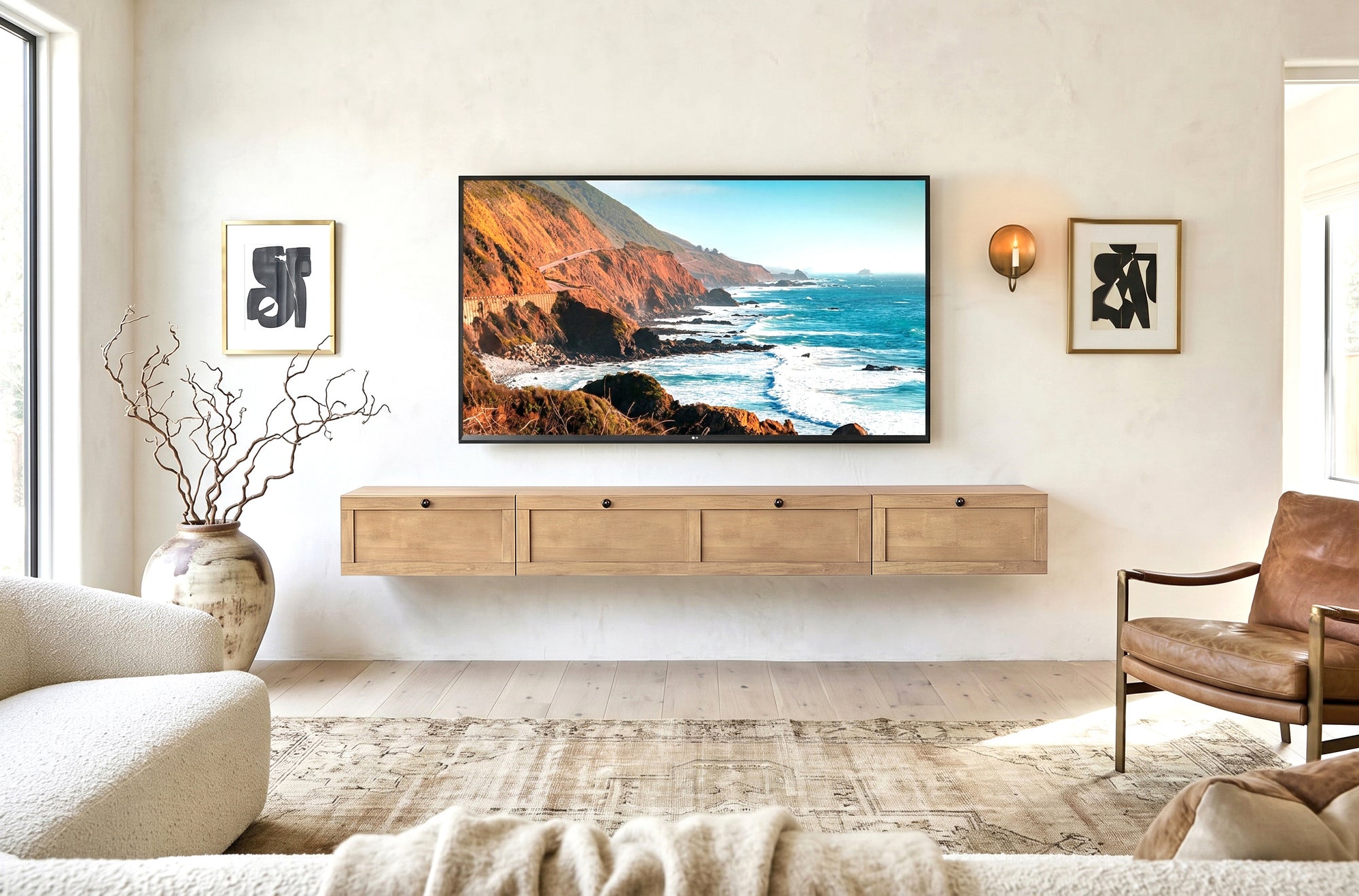 Floating TV Stand Wall Mount Entertainment Center - Shaker - Ginger