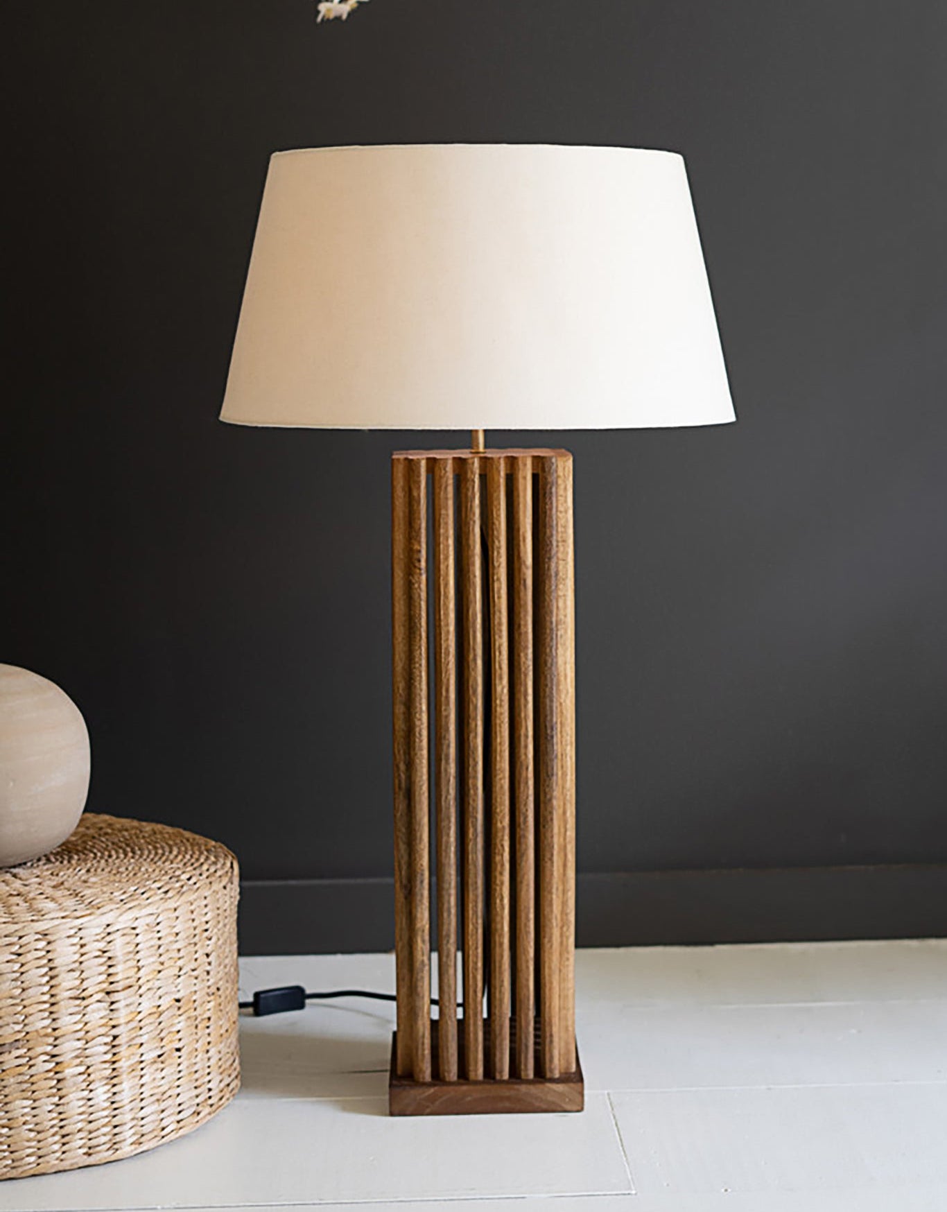 Modern Wood Slat Table Lamp With Fabric Shade