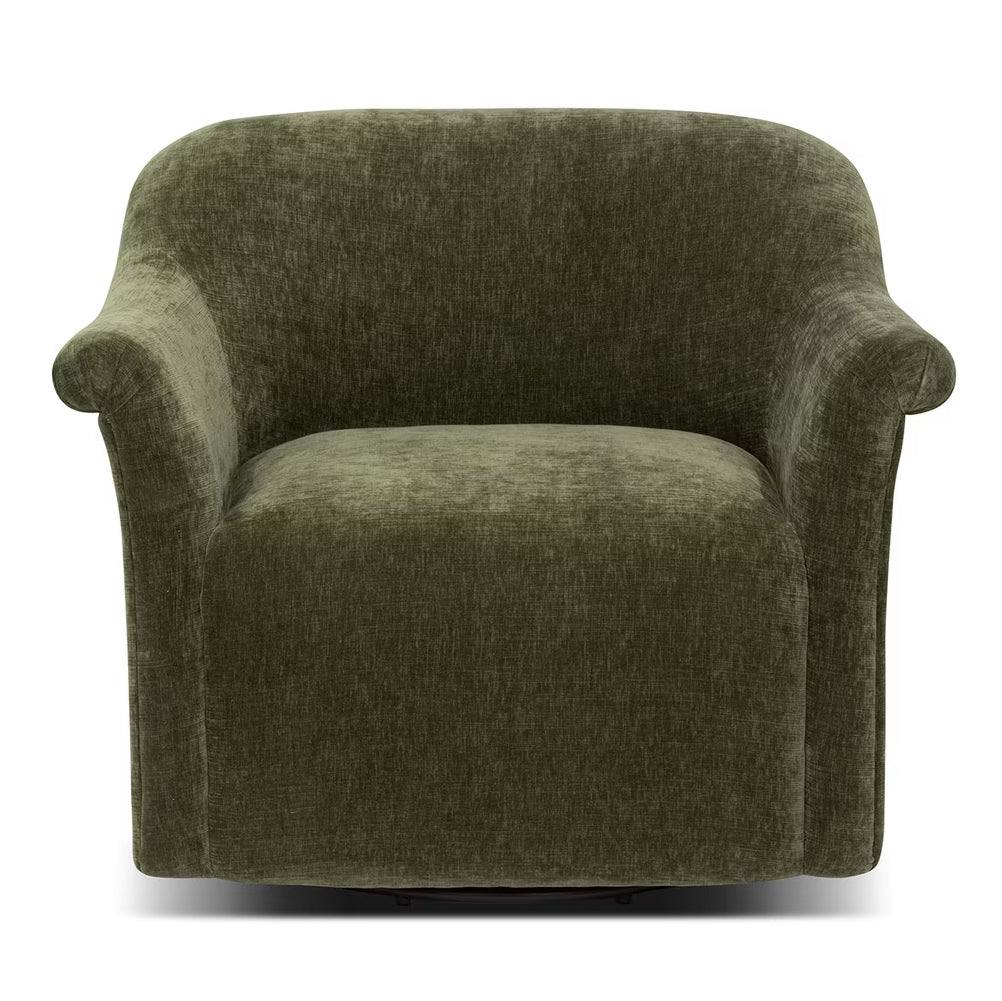 Moss Green Swivel Barrel Back Modern Upholstered Club Lounge Chair