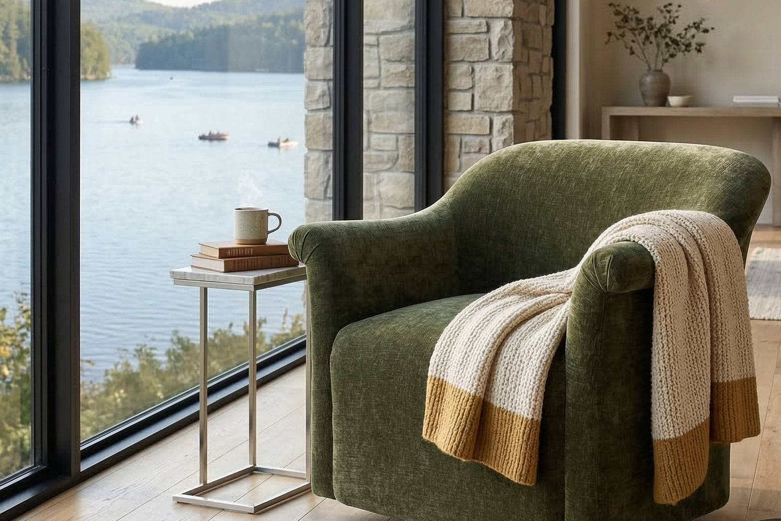 Moss Green Swivel Barrel Back Modern Upholstered Club Lounge Chair