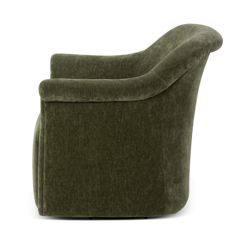 Moss Green Swivel Barrel Back Modern Upholstered Club Lounge Chair