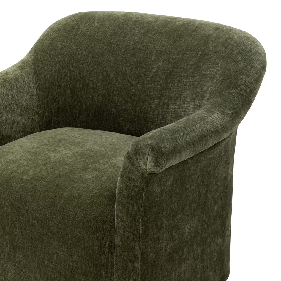 Moss Green Swivel Barrel Back Modern Upholstered Club Lounge Chair