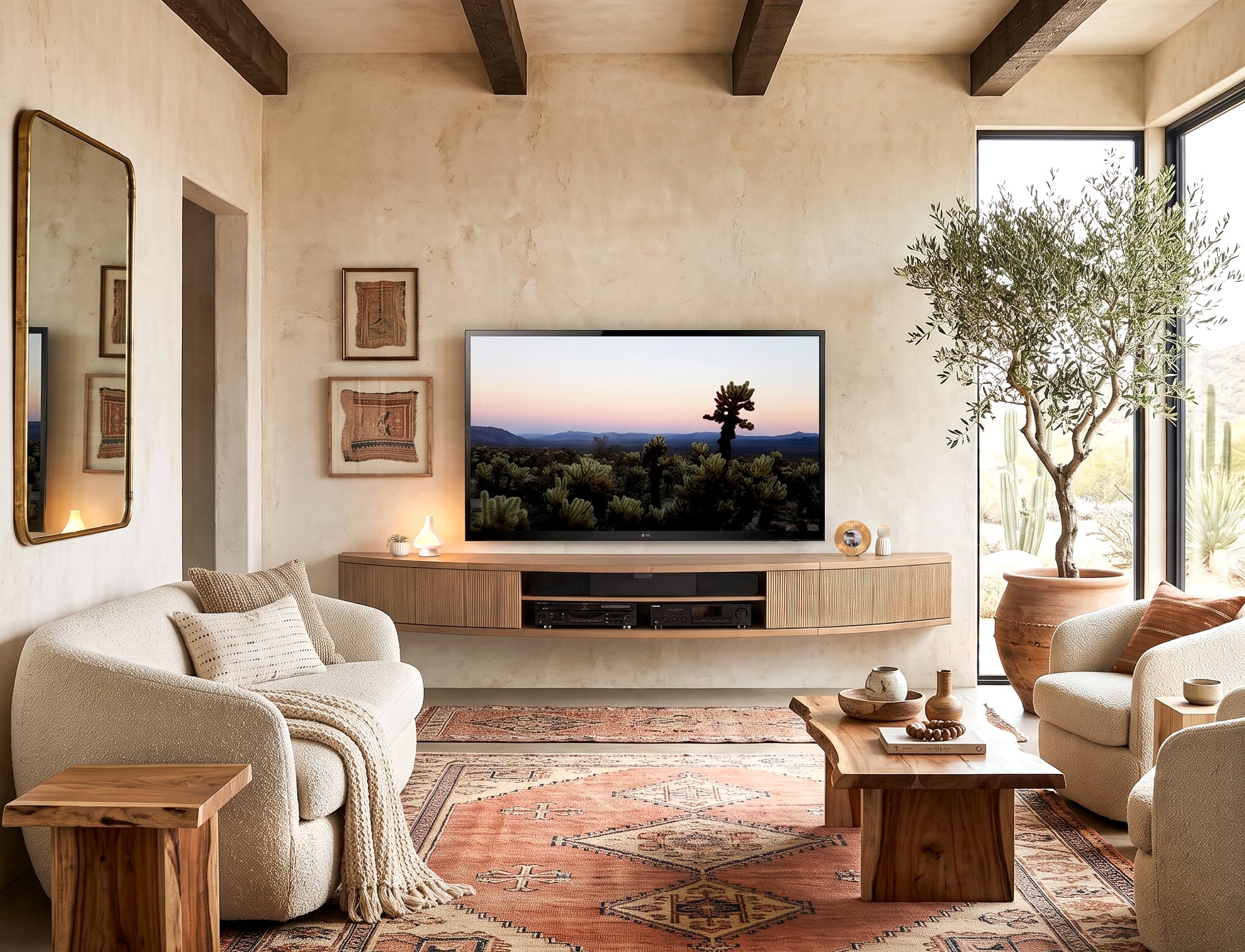 Floating TV Stand Curved Wall Mount Entertainment Center - Arc - Ginger