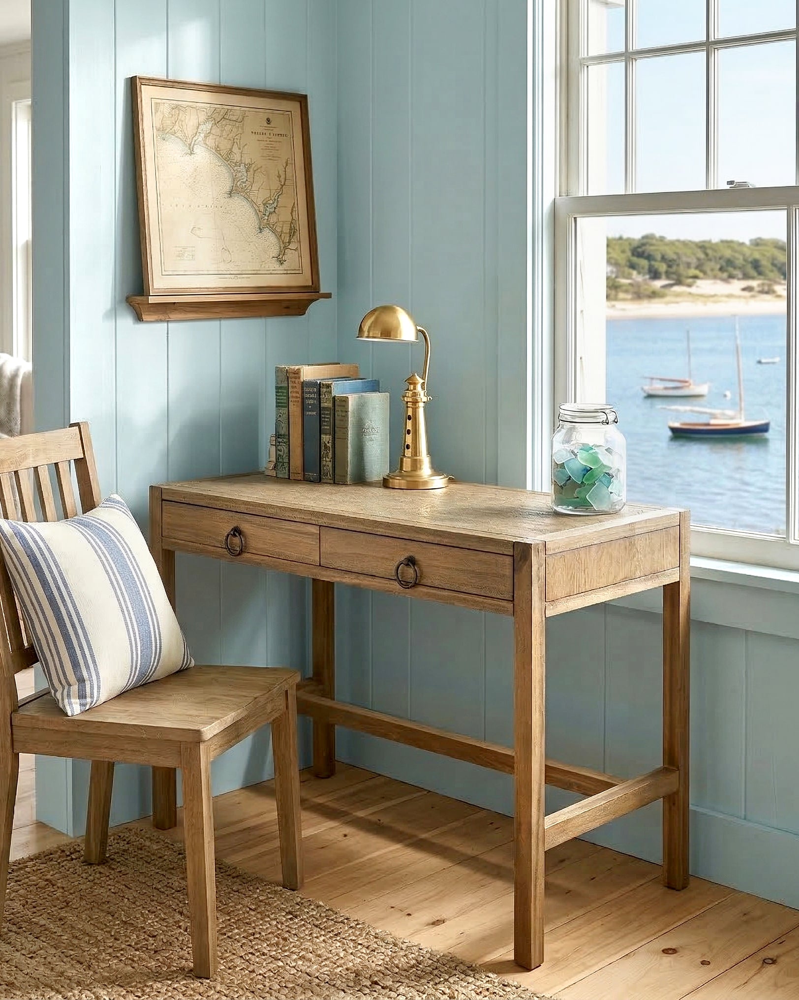 Small Natural Light Brown Wood Desk Writing Table