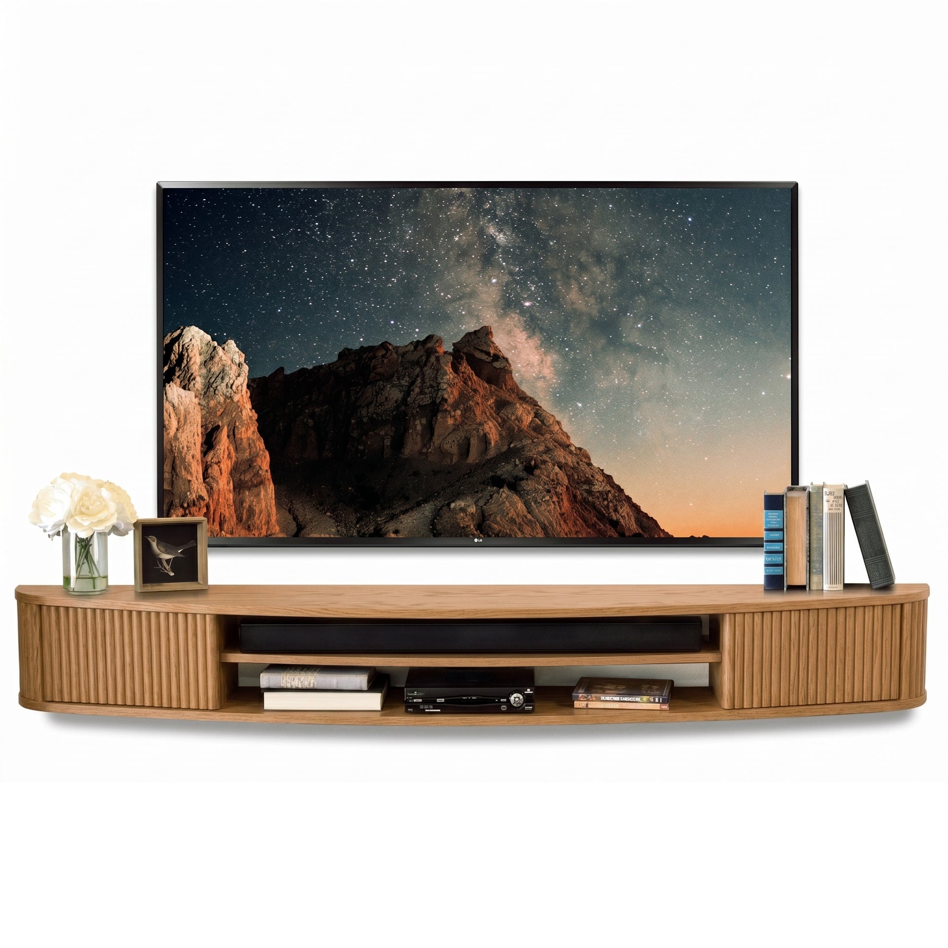 Floating TV Stand Curved Wall Mount 72" Console - Arc - Wheat