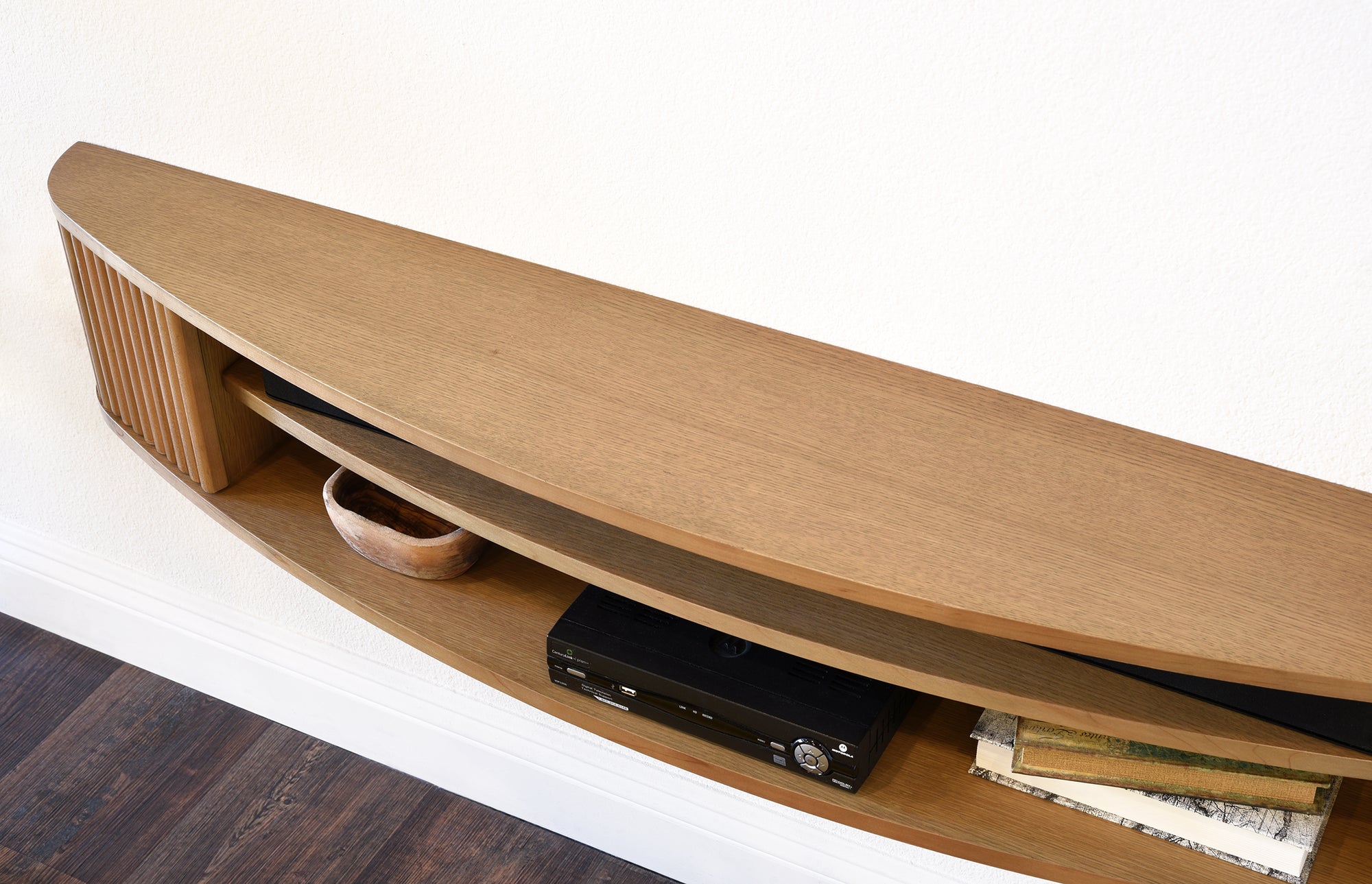 Handcrafted 58" Light Oak Floating TV Stand Curved Wall Mount Entertainment Center Console - Arc - Wheat