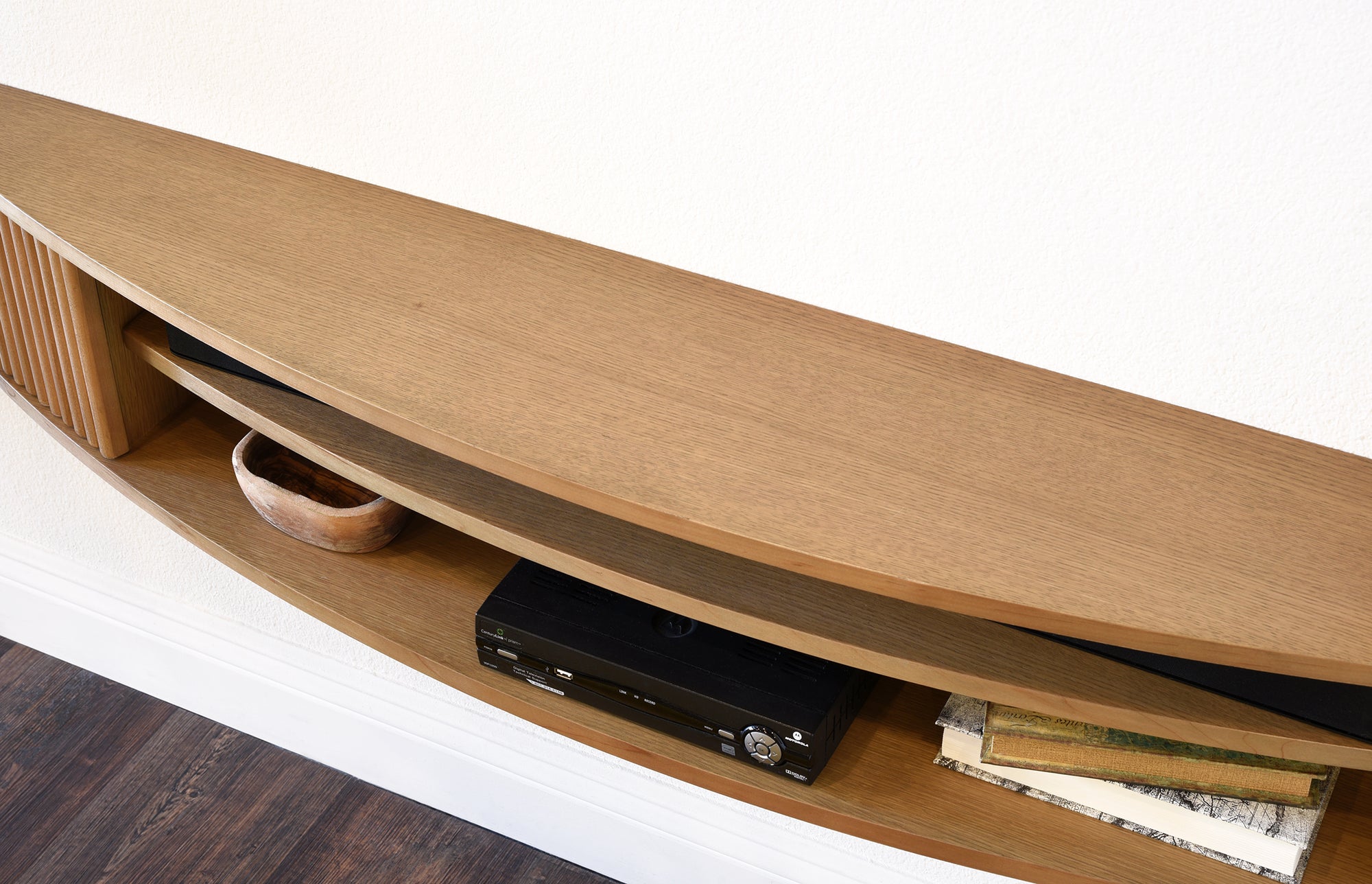 Handcrafted 72" Light Natural Oak Floating TV Stand Curved Wall Mount Entertainment Center Media Console - Arc - Wheat