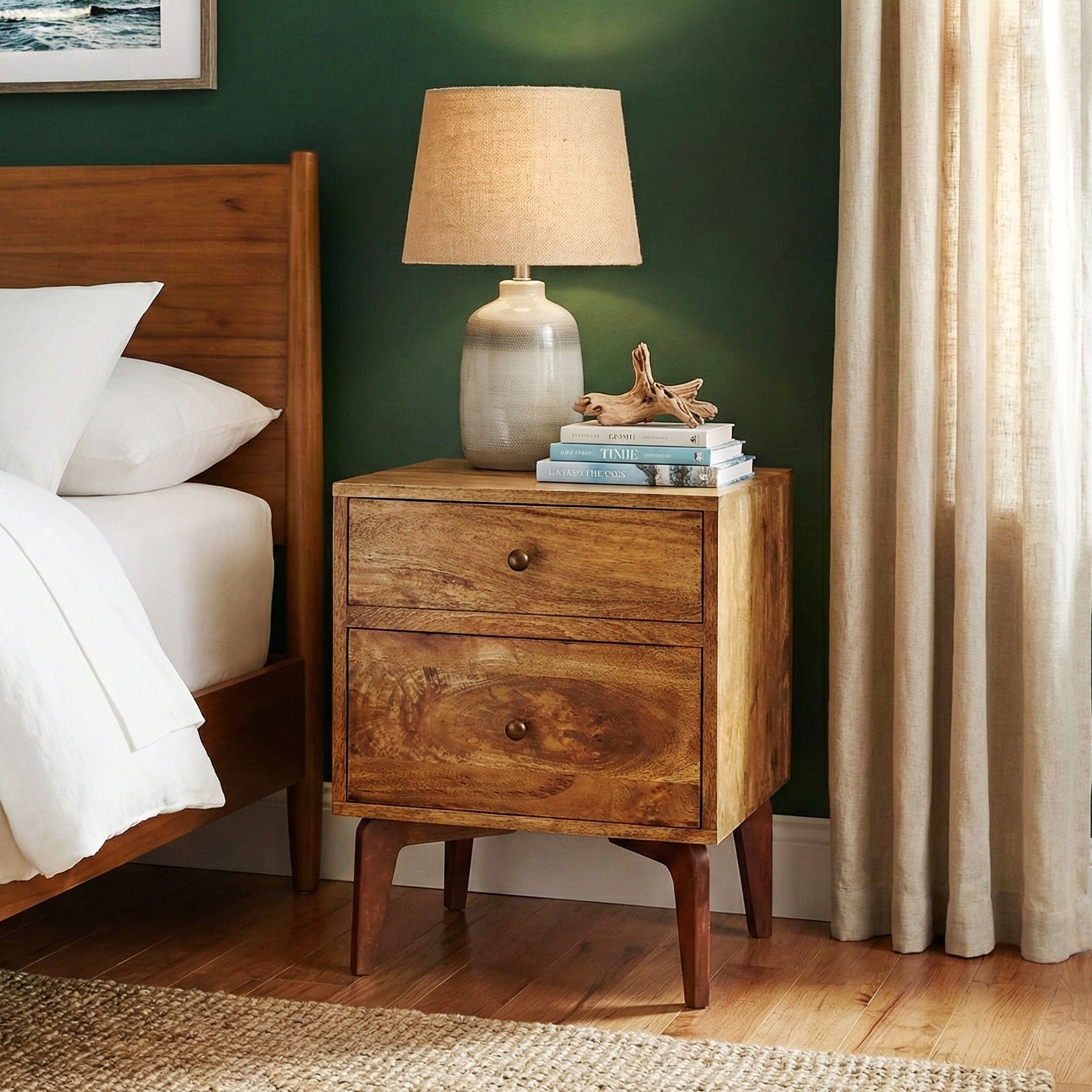 Mid Century Modern Two Drawer Nightstand End Table