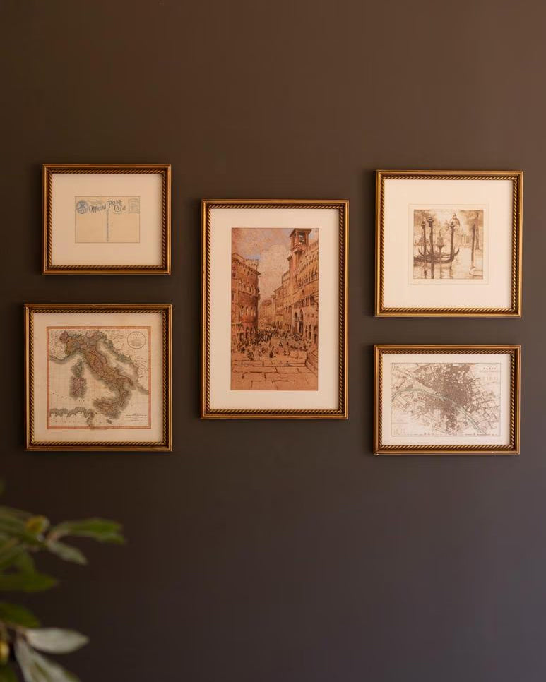 European Map Travel Gallery Wall Art Set With Gold Frames